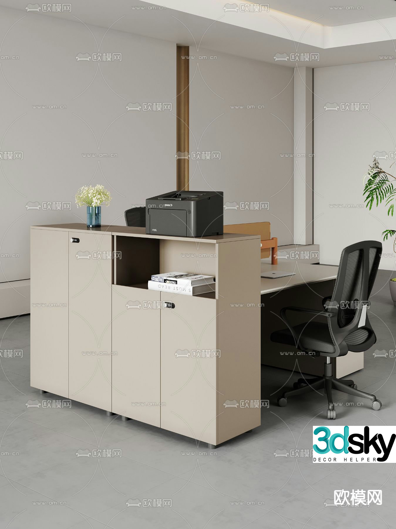 Card space desk work station post 3d model