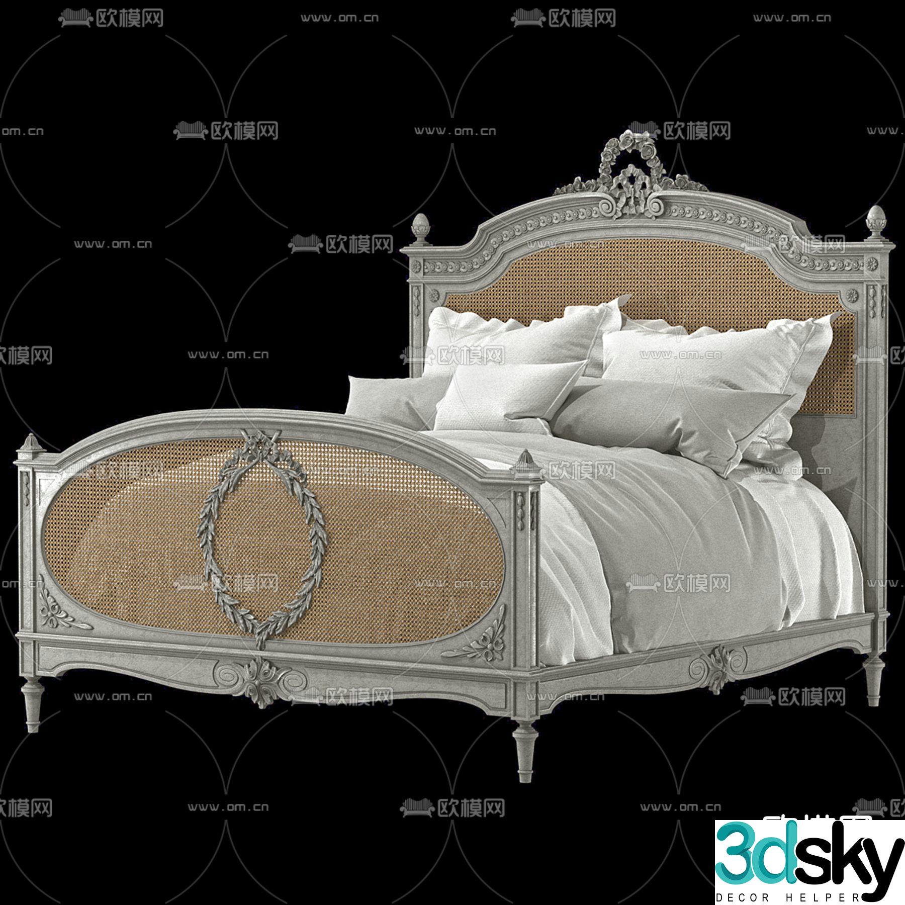 French double bed 3d model