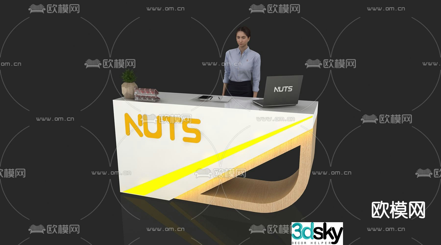 Modern reception desk front desk service desk information desk 3d model