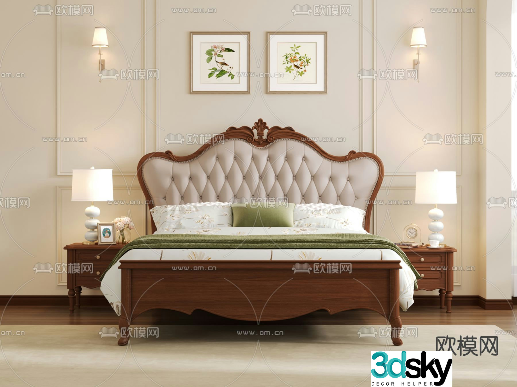 American double bed 3d model