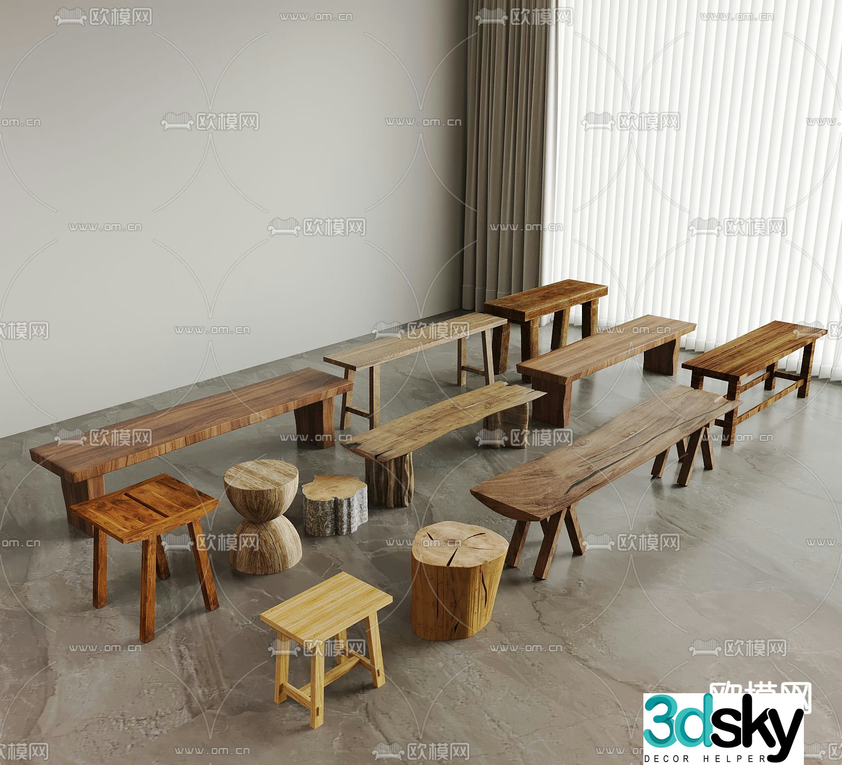 wabi-sabi stool bench 3d model