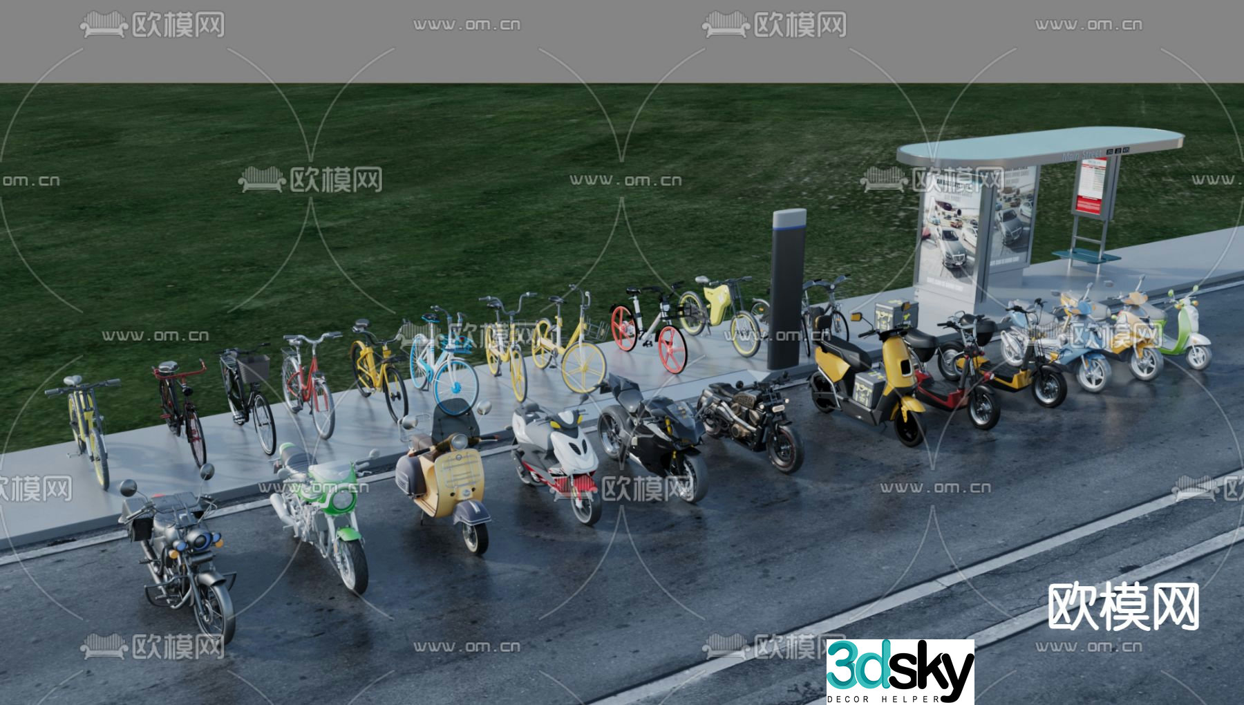 Shared bike, takeaway truck, motorcycle 3D model