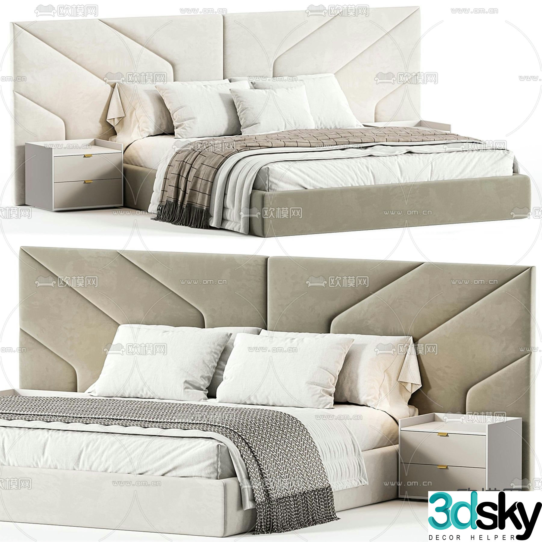 BORI fabric double bed 3d model