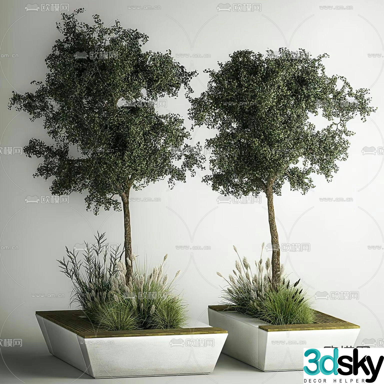 Tree Pool Landscape Tree Big Tree Tree Flowers and Grass 3D Model