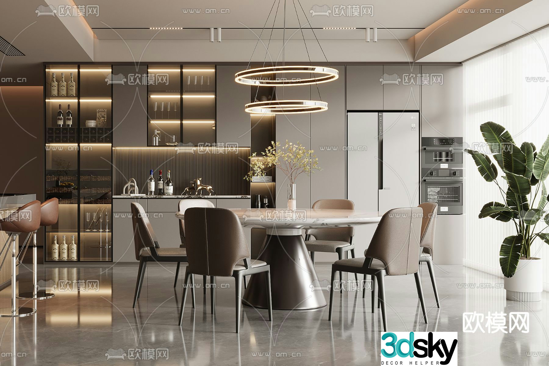 Modern restaurant round dining table 3d model
