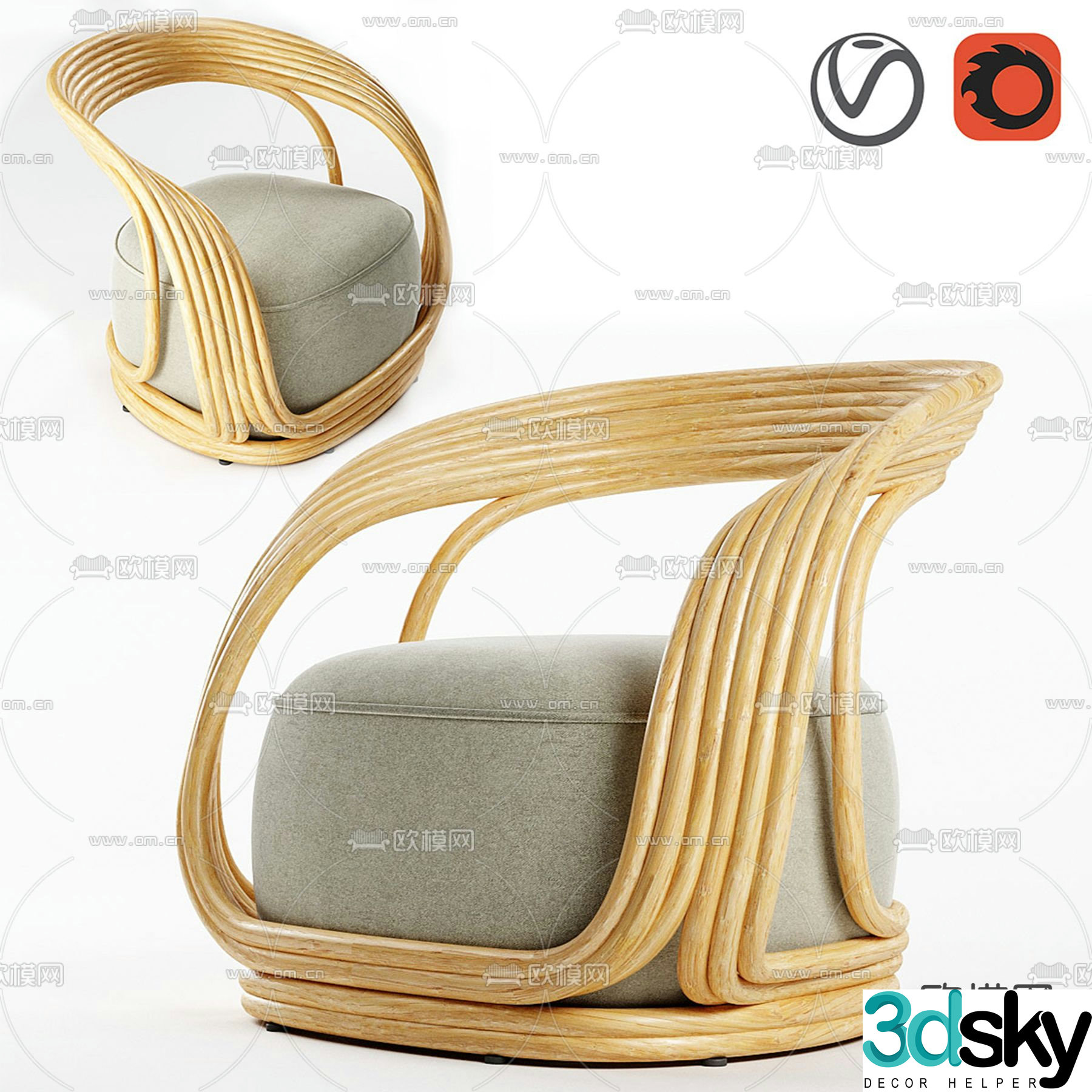 Ethnic style armchair leisure sofa 3d model