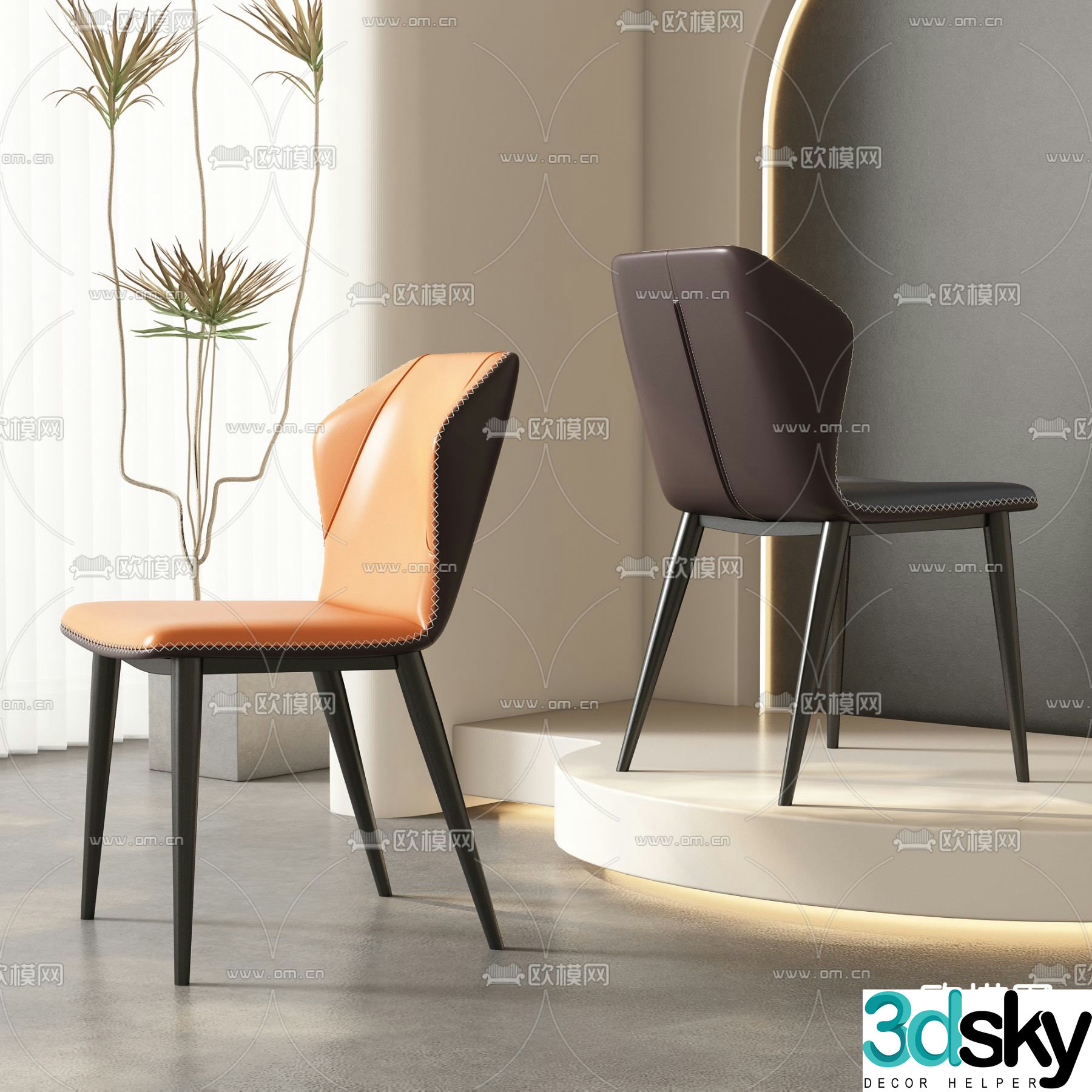 Modern dining chair leisure chair single chair 3d model