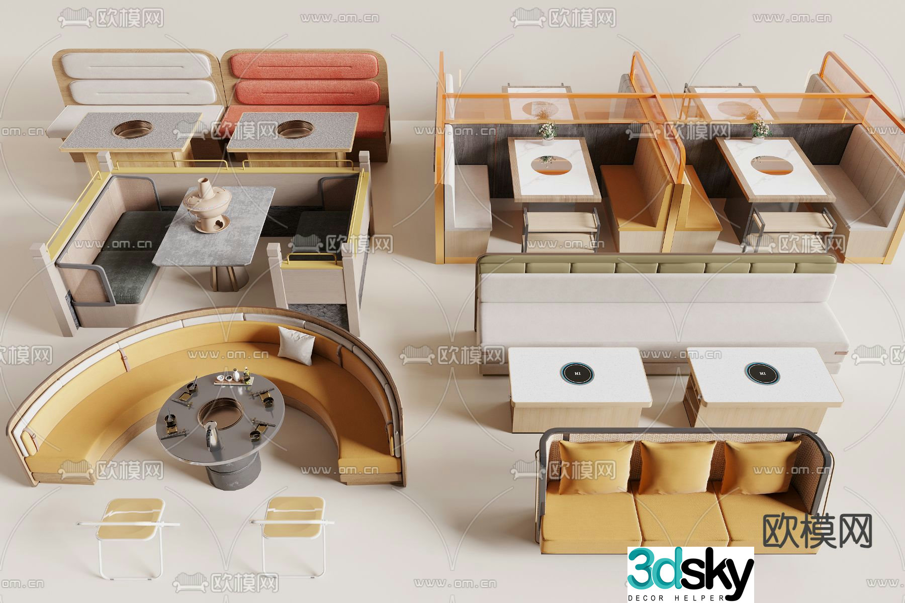 Card seat sofa curved card seat restaurant card seat 3D model