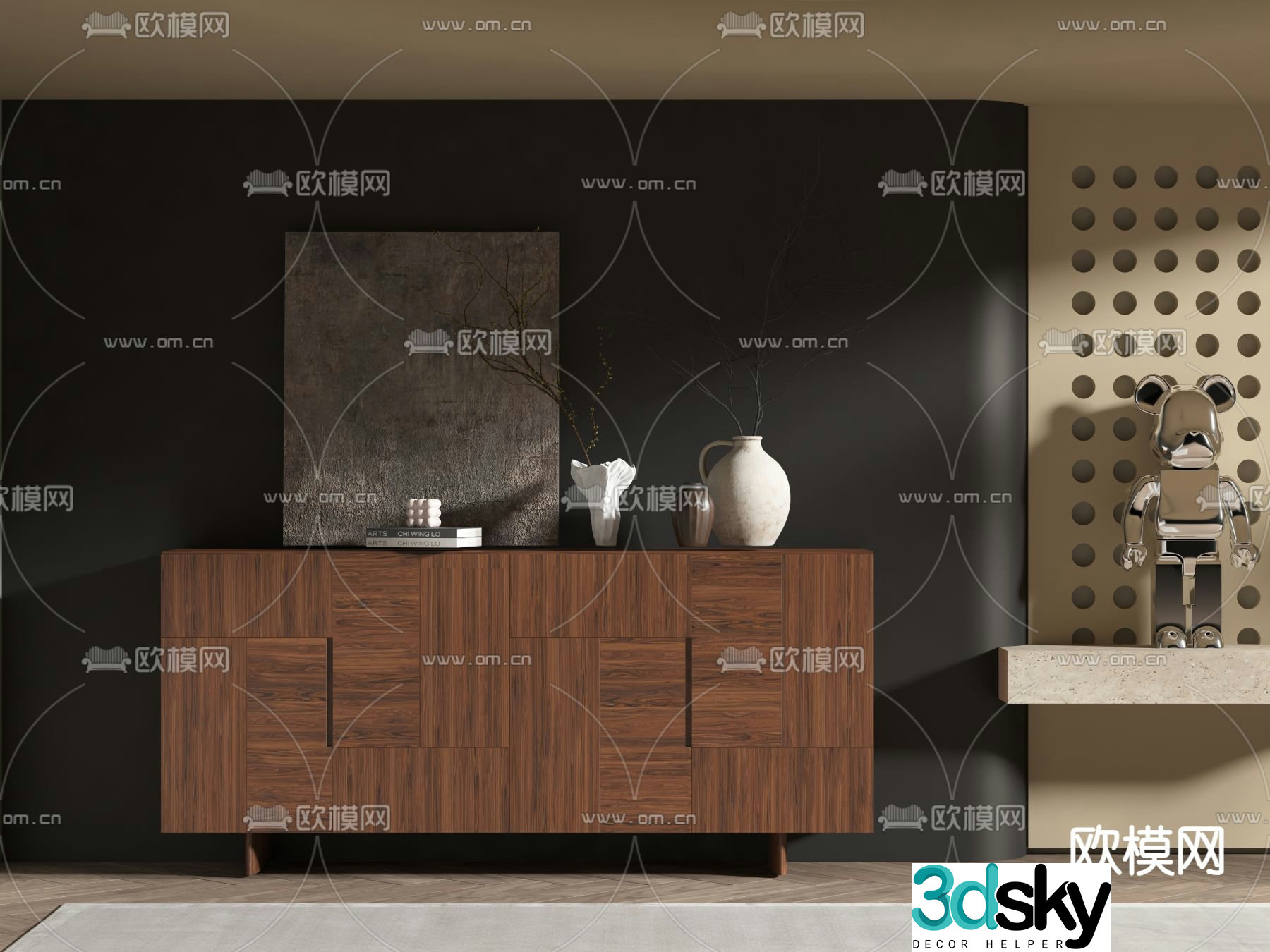 Medieval style side cabinet decorative cabinet 3D model