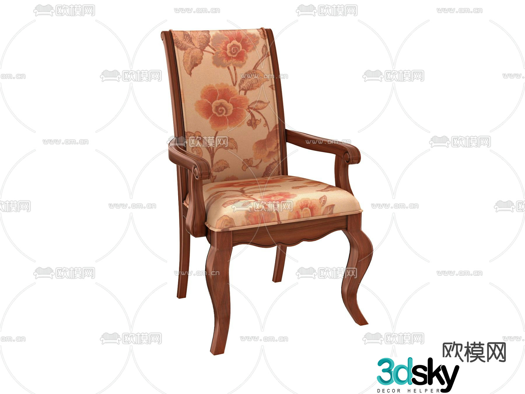 Simple European chair dining chair 3d model