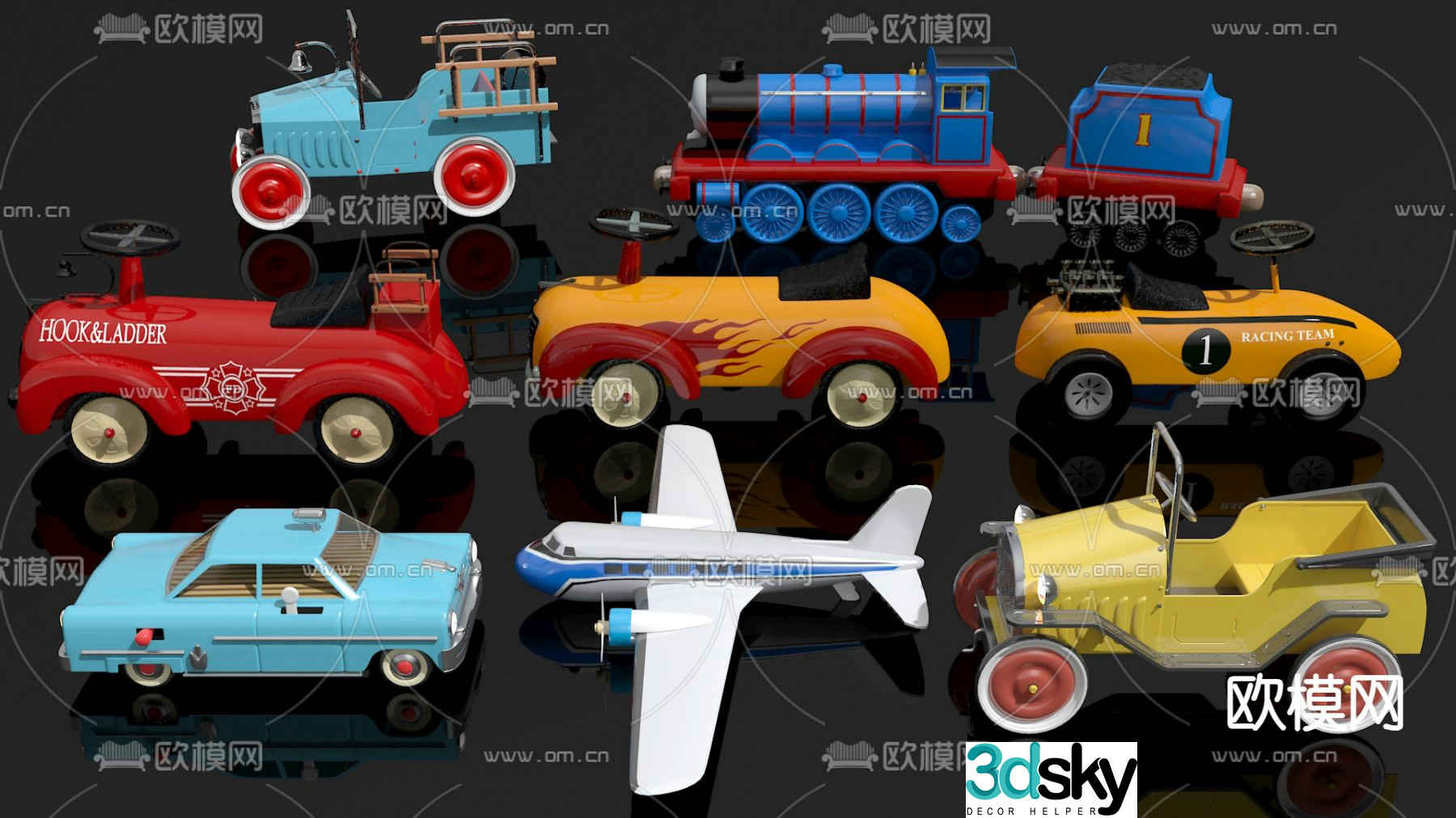 Toy car toy airplane toy train 3d model
