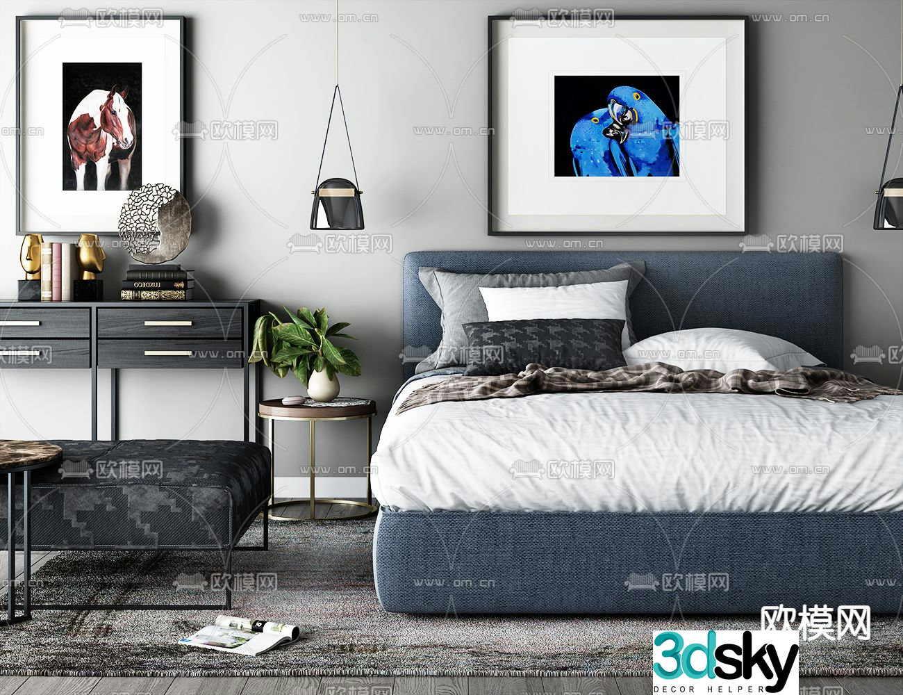 Modern single bed boy bed 3d model