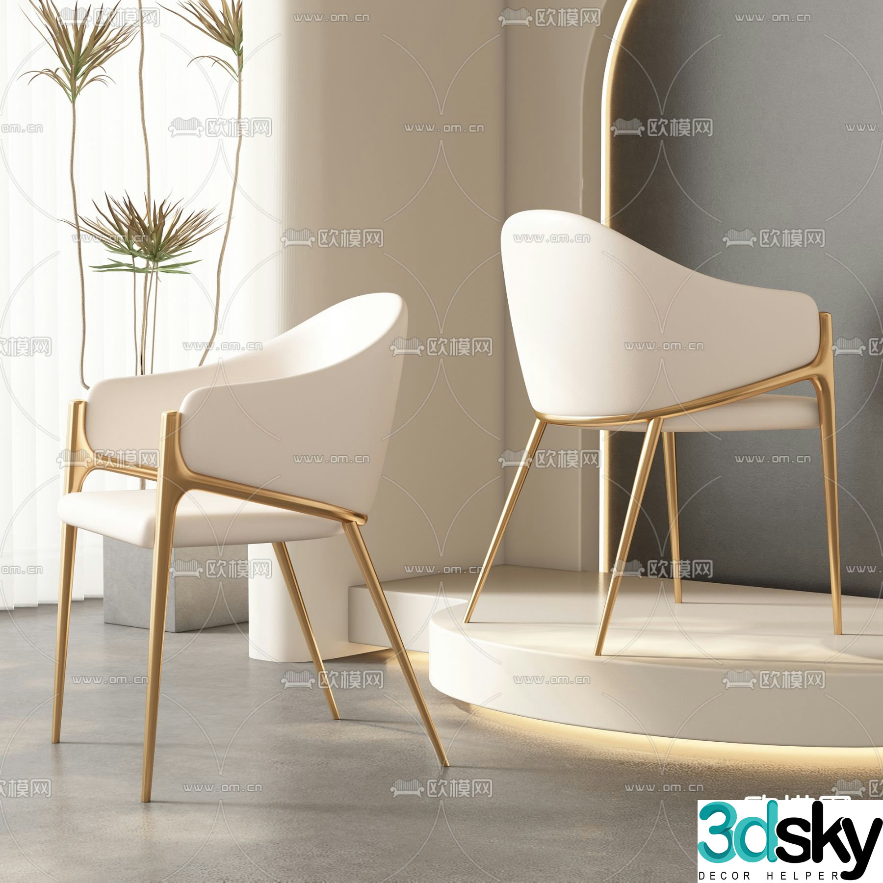 Cream style chair dining chair 3d model