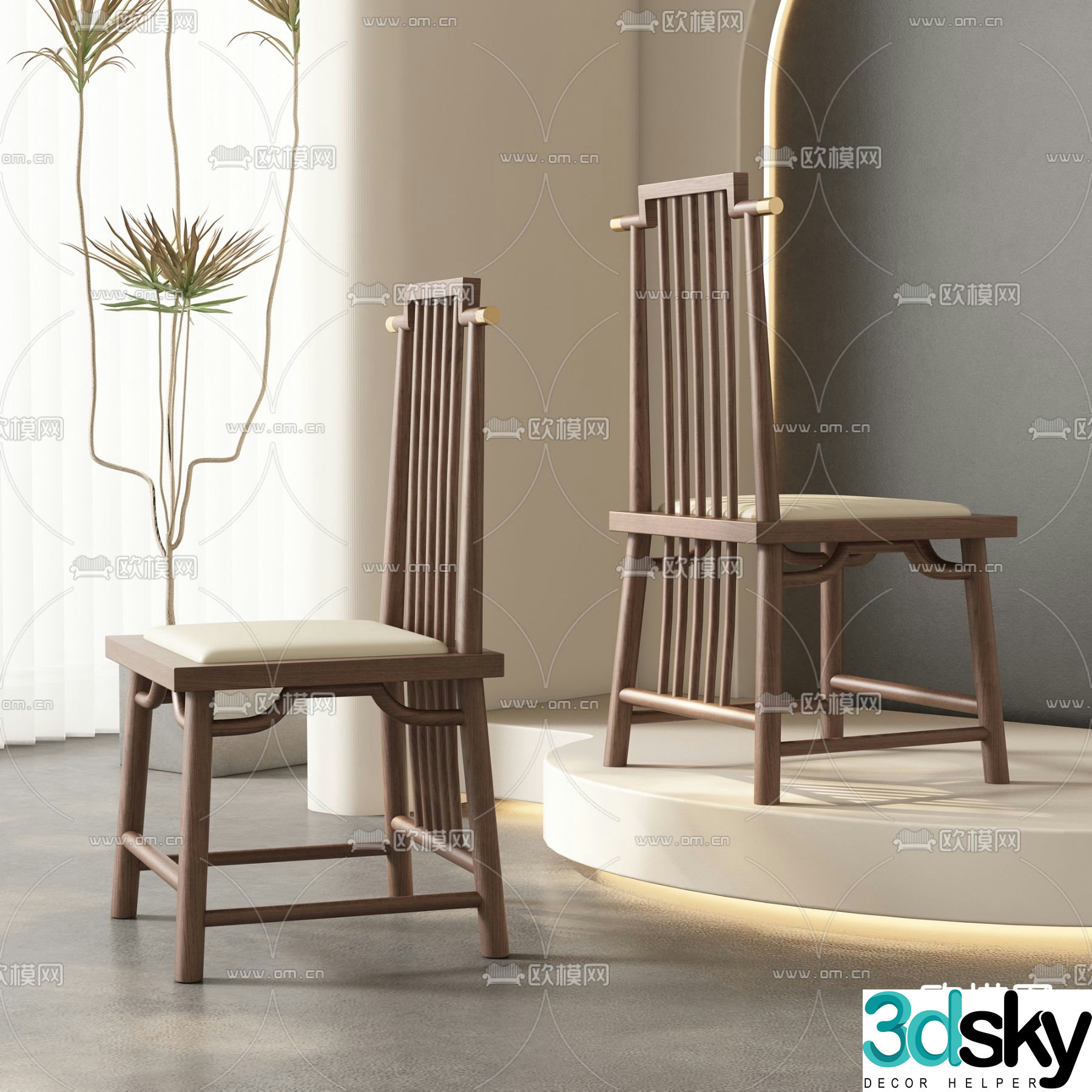 New Chinese style single chair leisure chair wooden chair 3d model