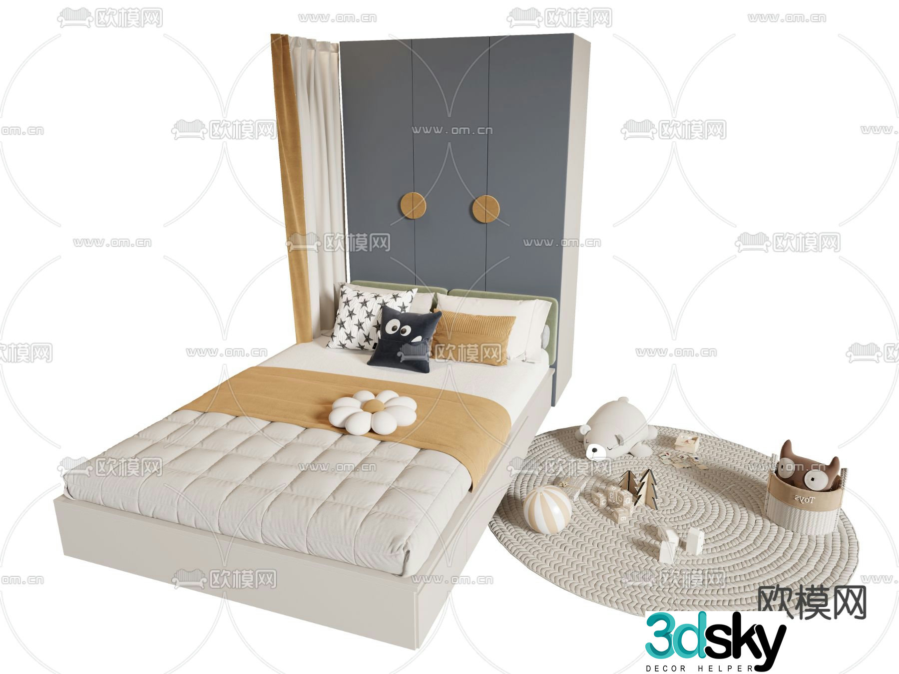 Modern children’s bed tatami bed 3d model
