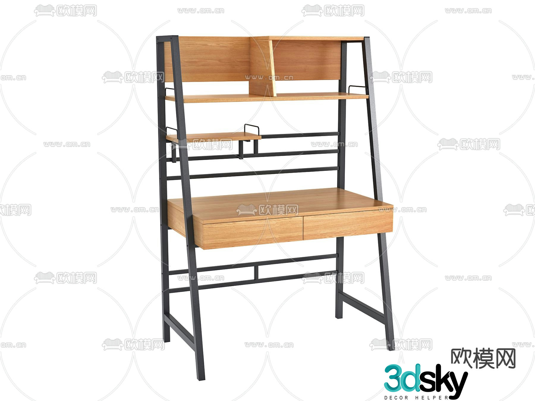 Modern desk writing desk bookshelf 3d model