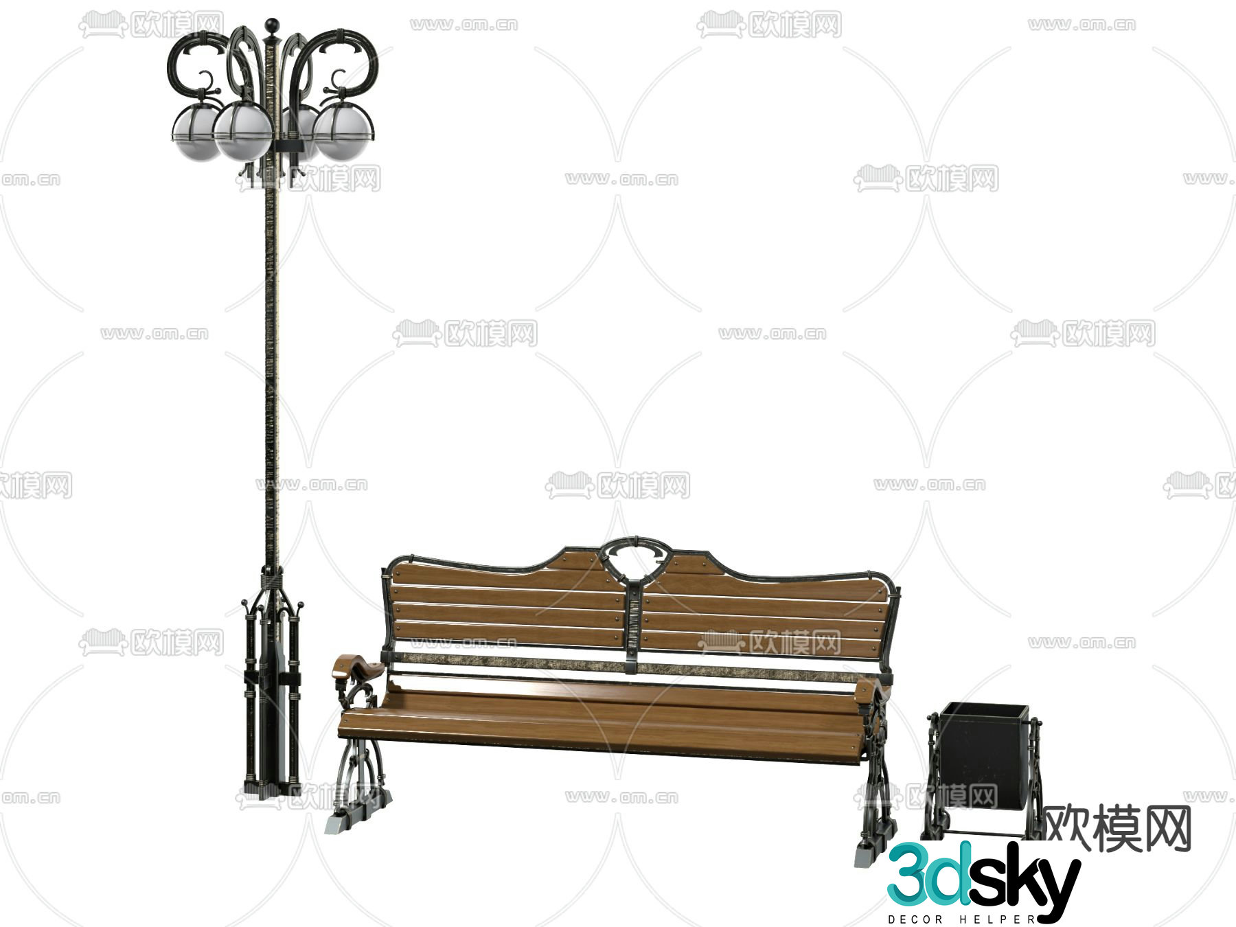 Outdoor chair public chair bench street light 3d model