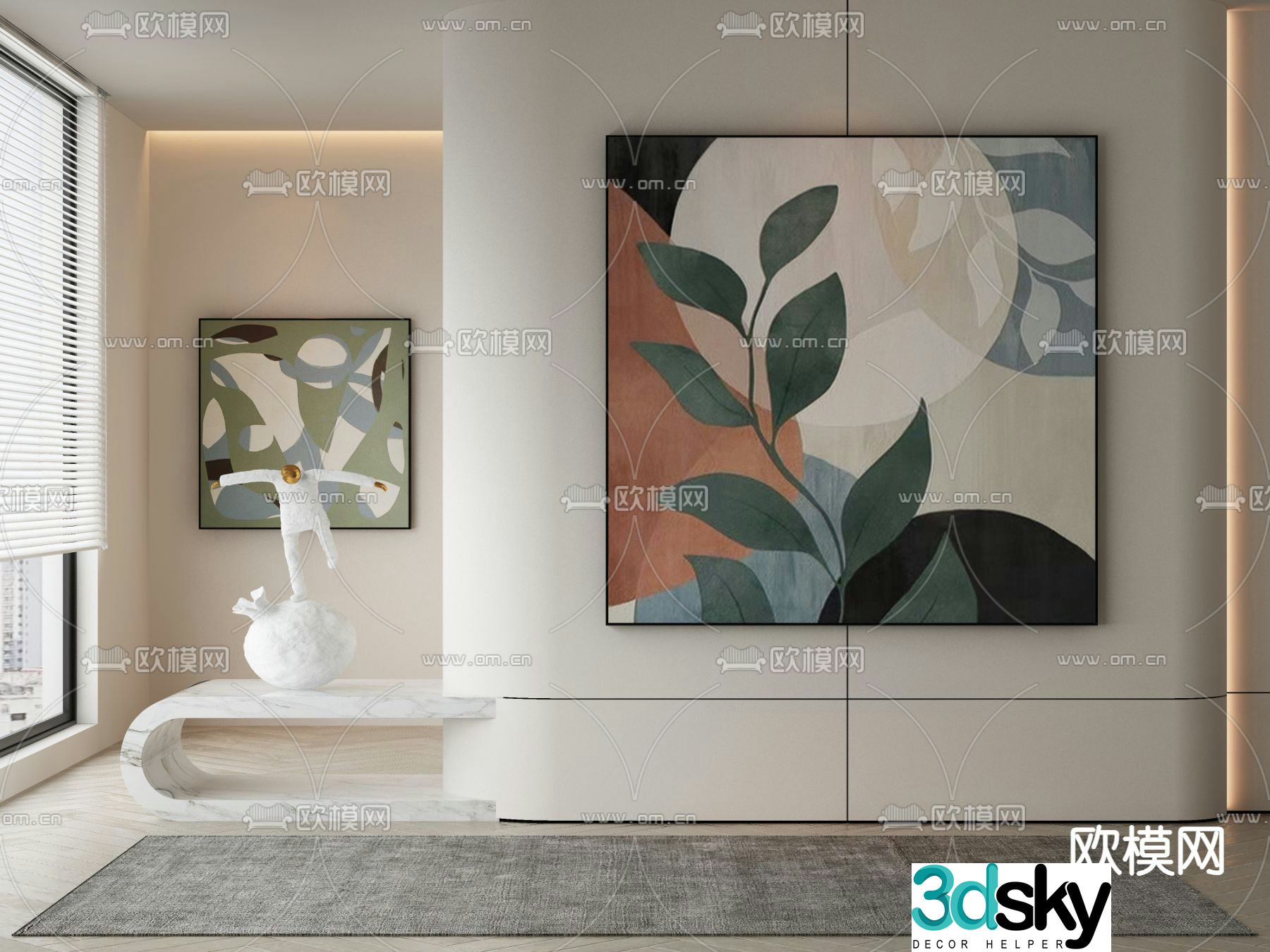 Modern decorative painting Plant abstract painting 3d model