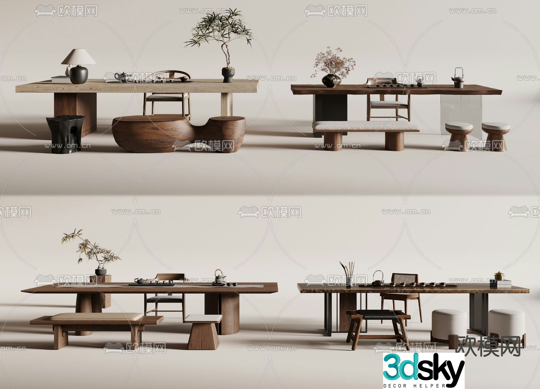 Medieval style tea table and chairs tea table 3d model