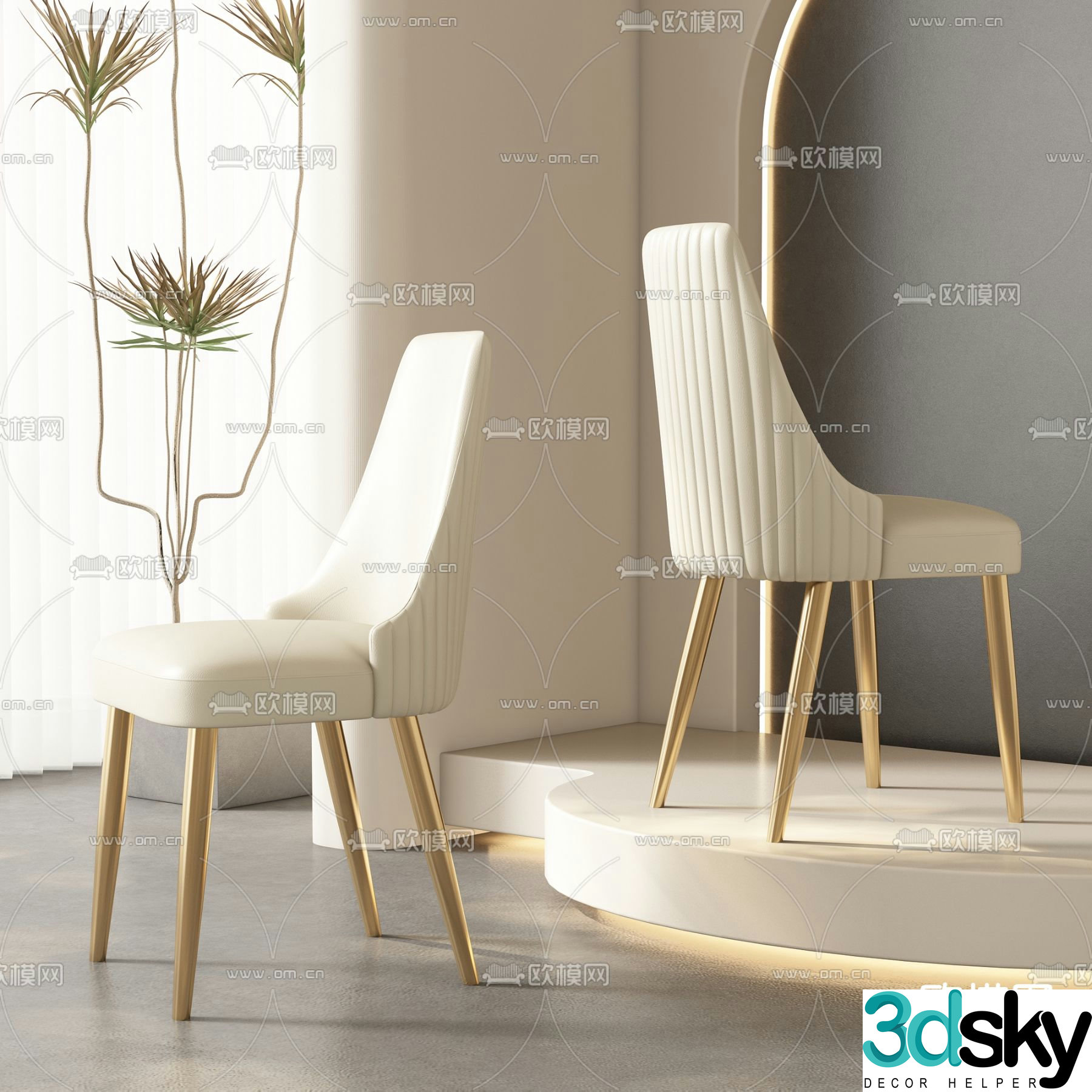 Cream style chair dining chair 3d model