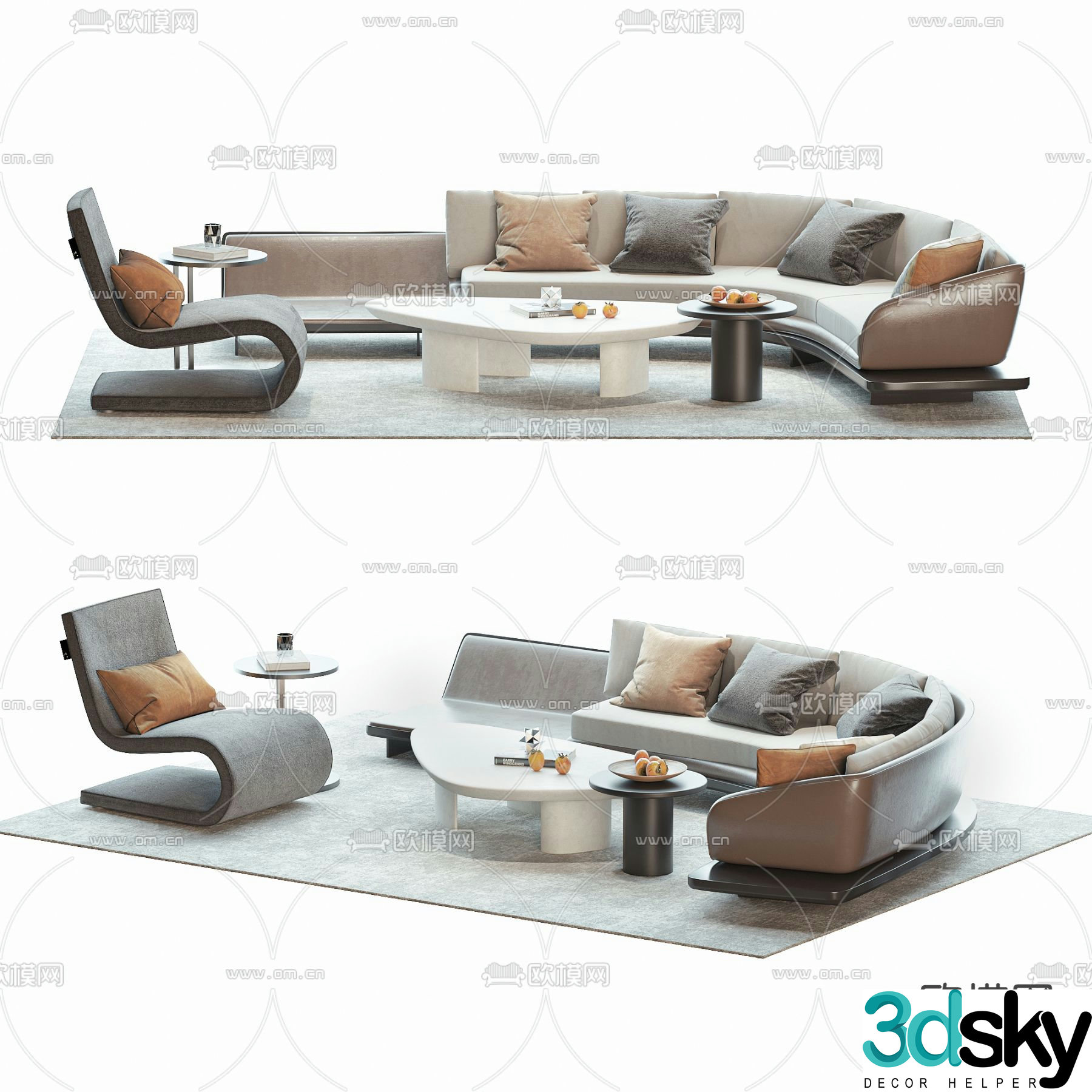Curved sofa modular sofa 3d model
