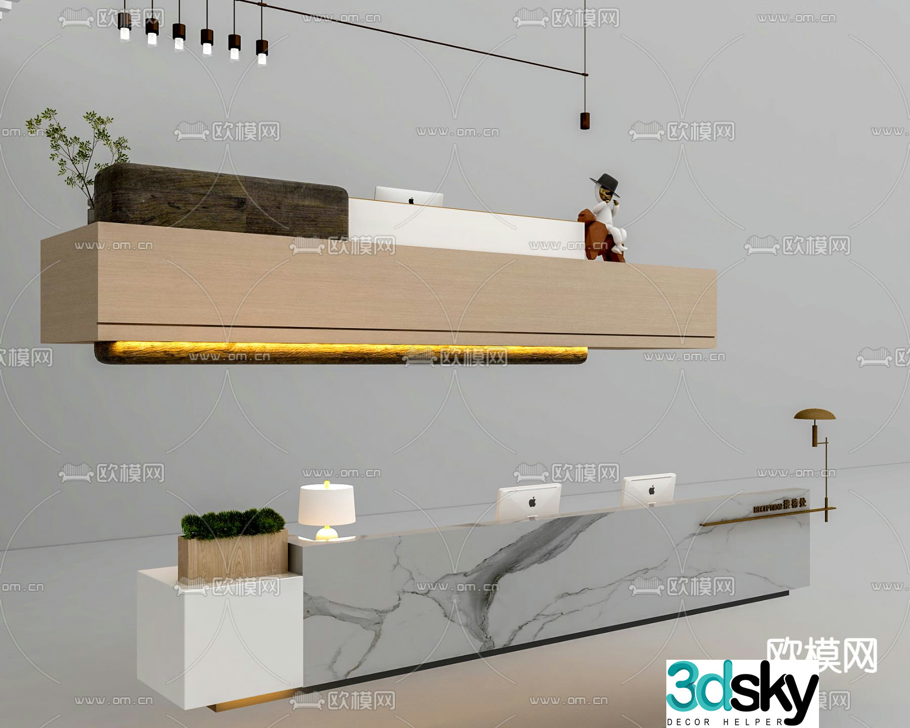 New Chinese style reception desk service desk front desk 3d model