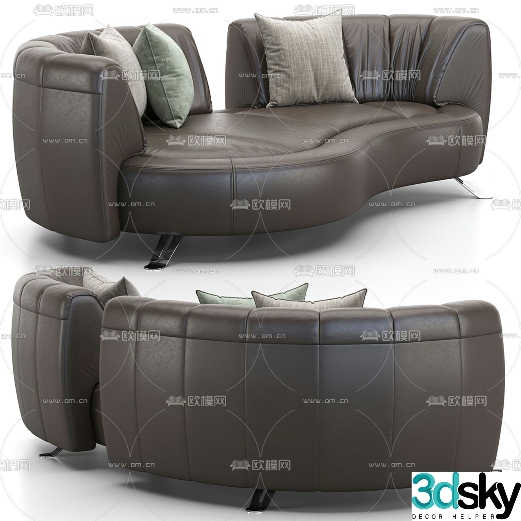 leather sofa curved sofa 3d model