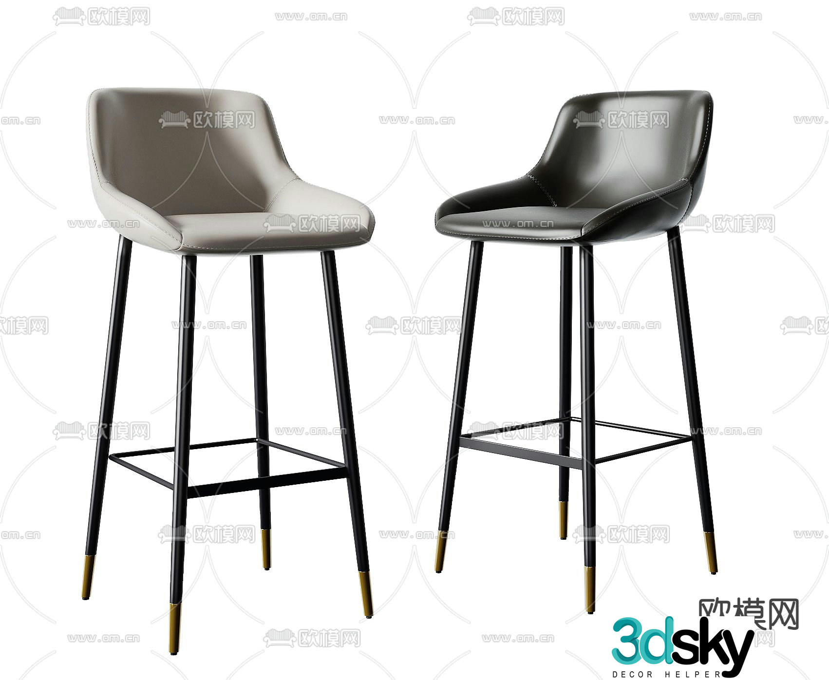 Modern high chair leather bar chair 3d model
