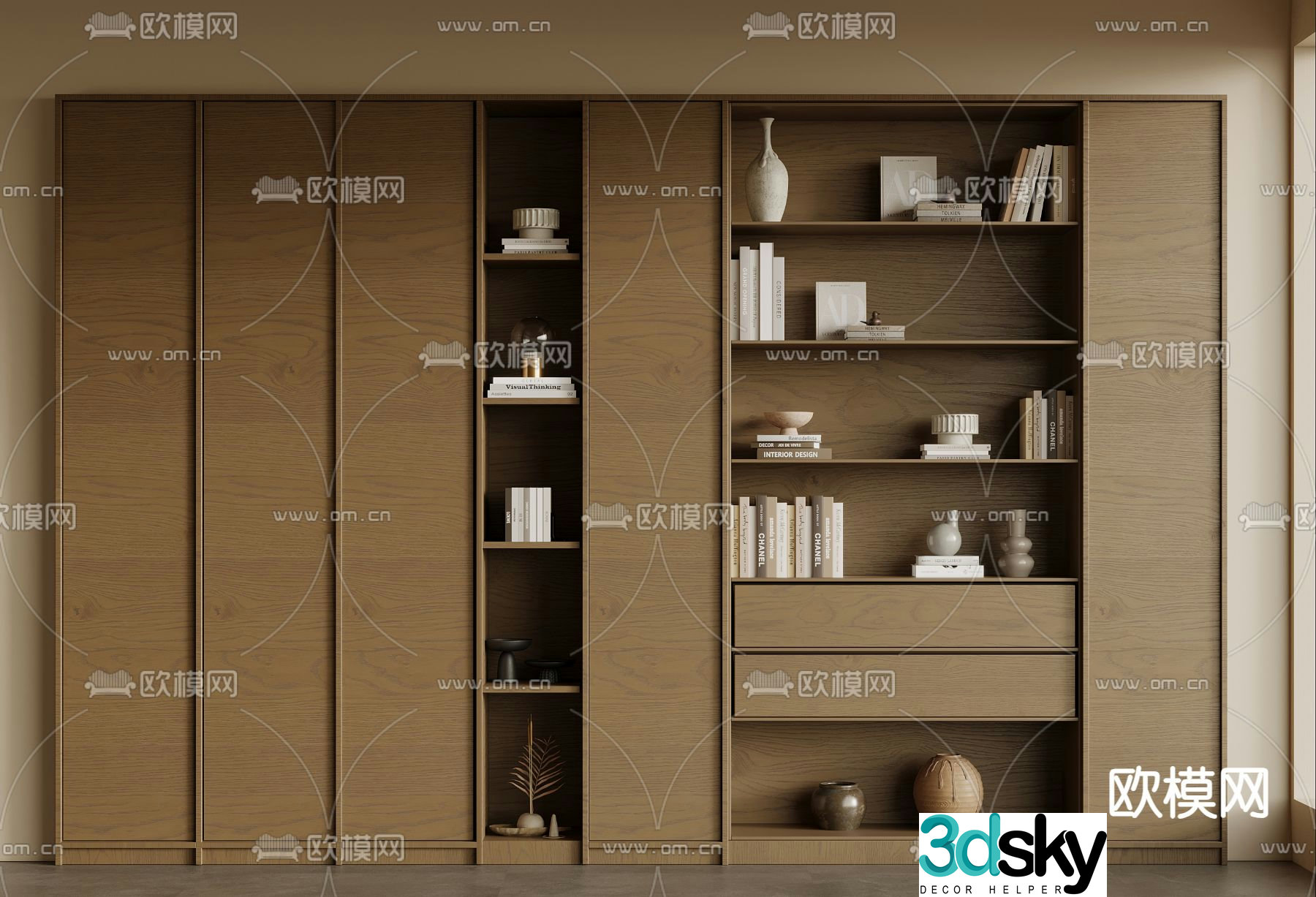 Medieval style bookcase decorative cabinet storage cabinet 3D model