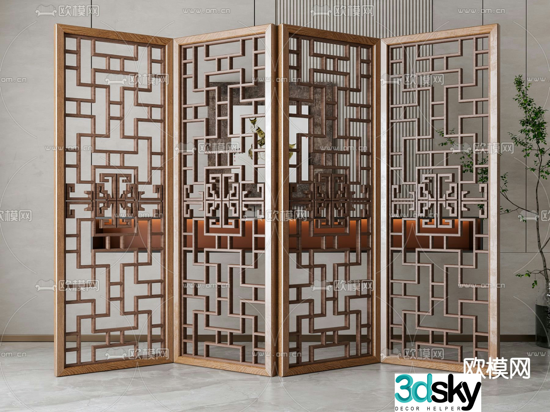 New Chinese-style screen partition 3D model