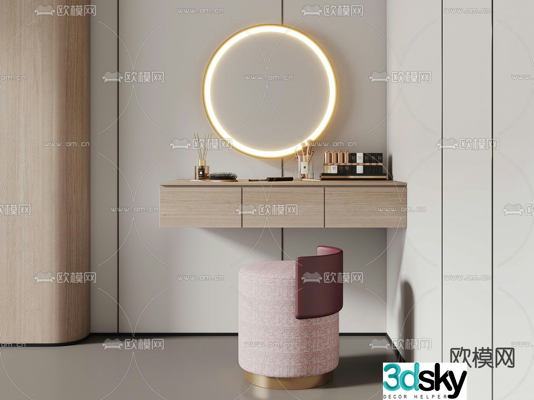 Modern dressing stool dressing table 3d model