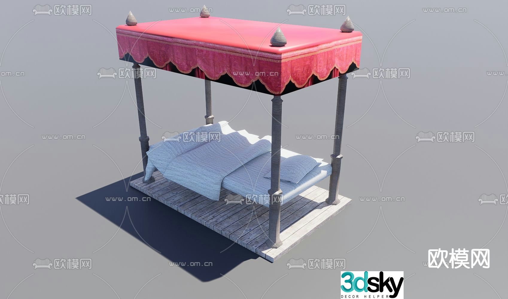 Wood frame bed single bed 3d model