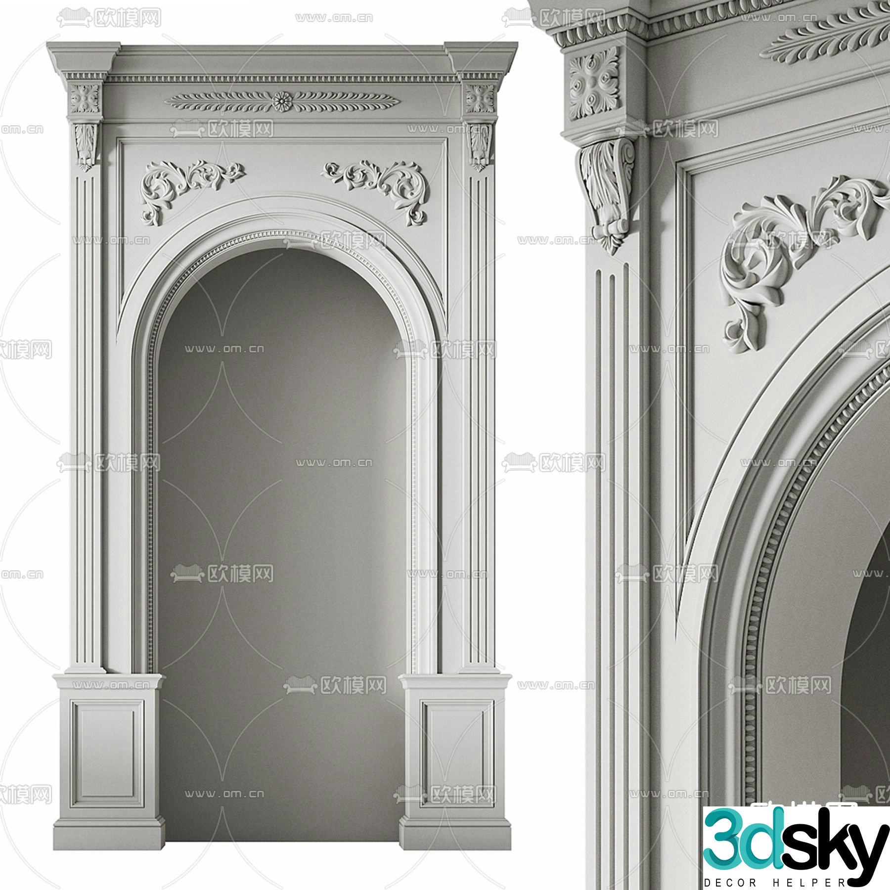 French door opening door frame arch 3d model