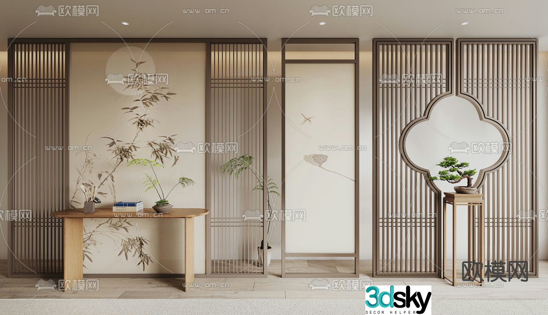 New Chinese-style screen hollow partition 3D model