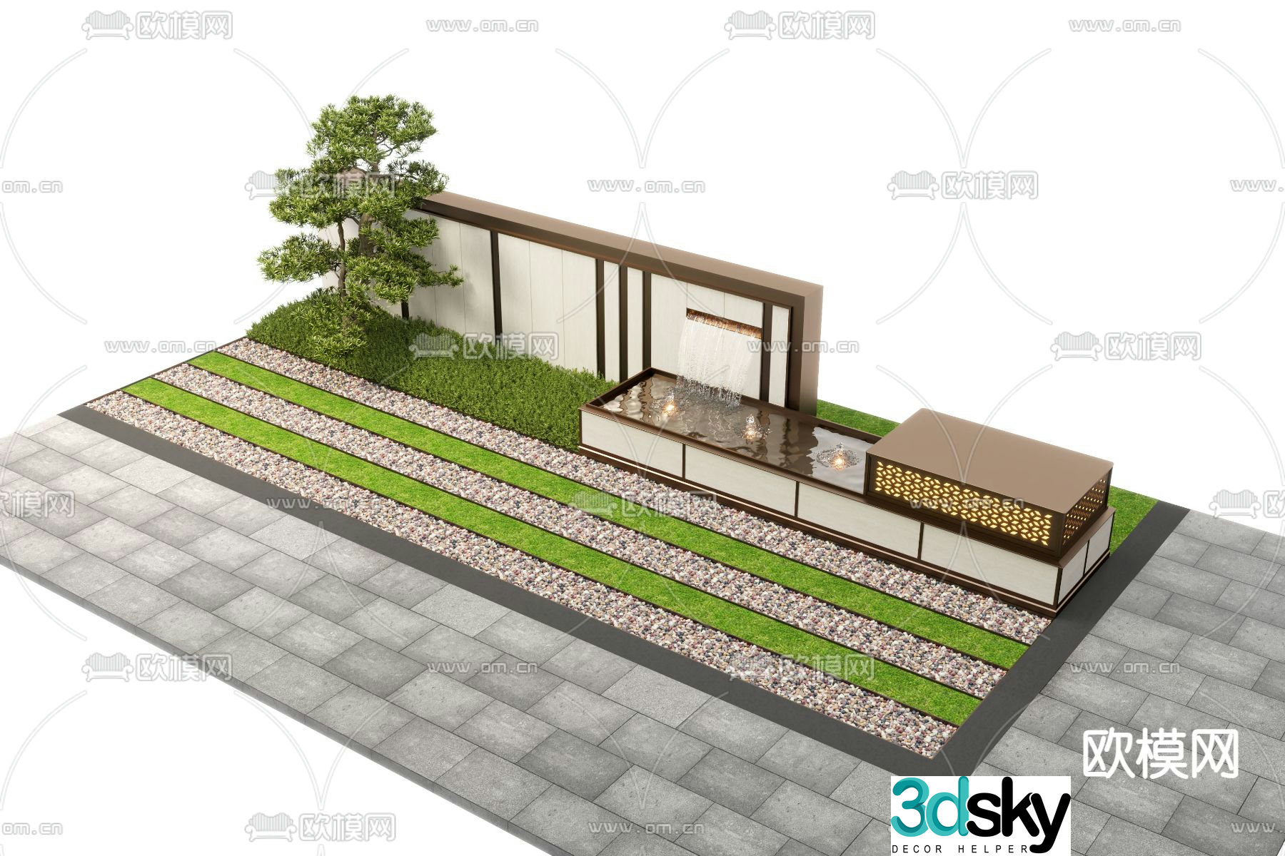 Modern landscape wall water feature wall 3d model
