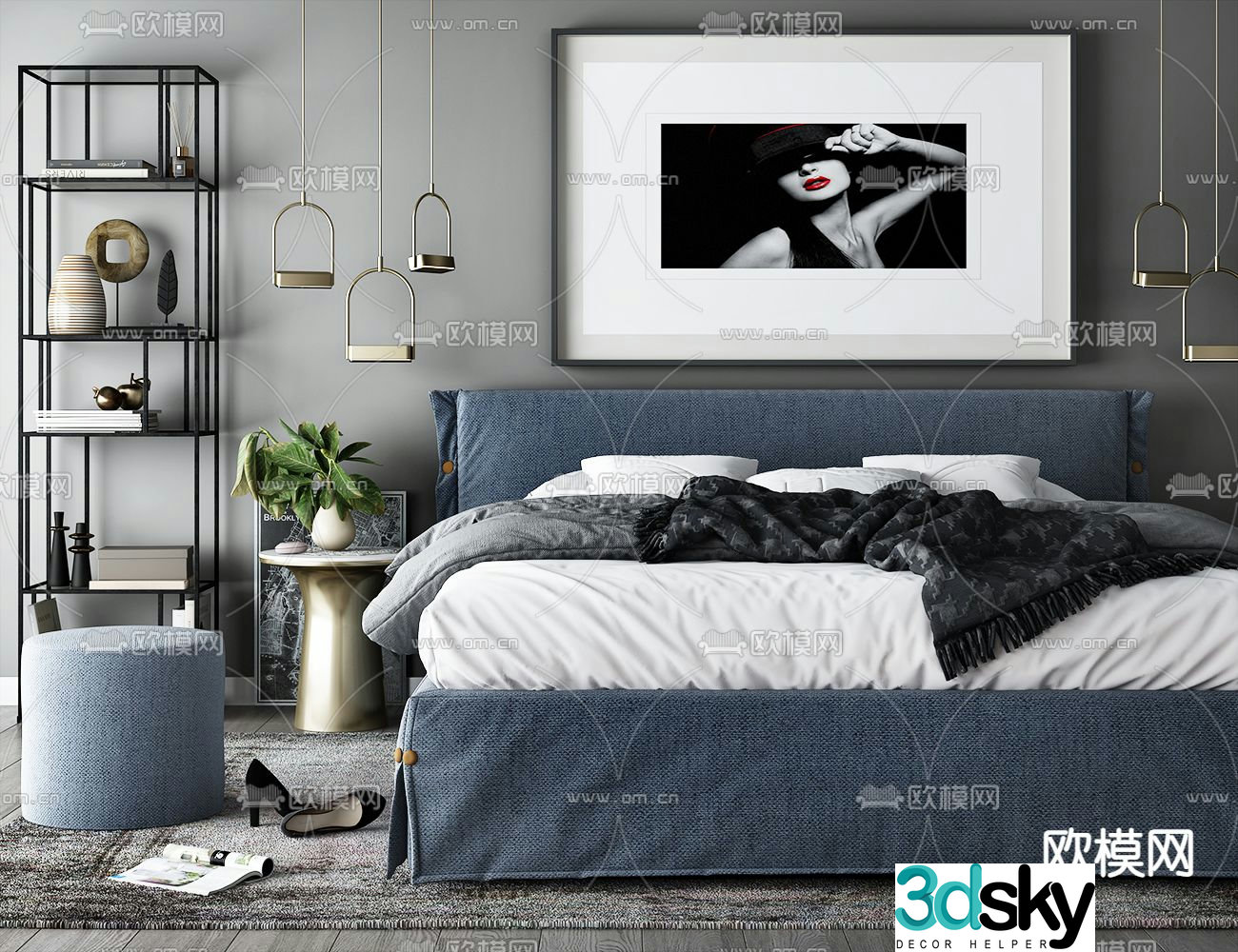 Modern double bed 3d model