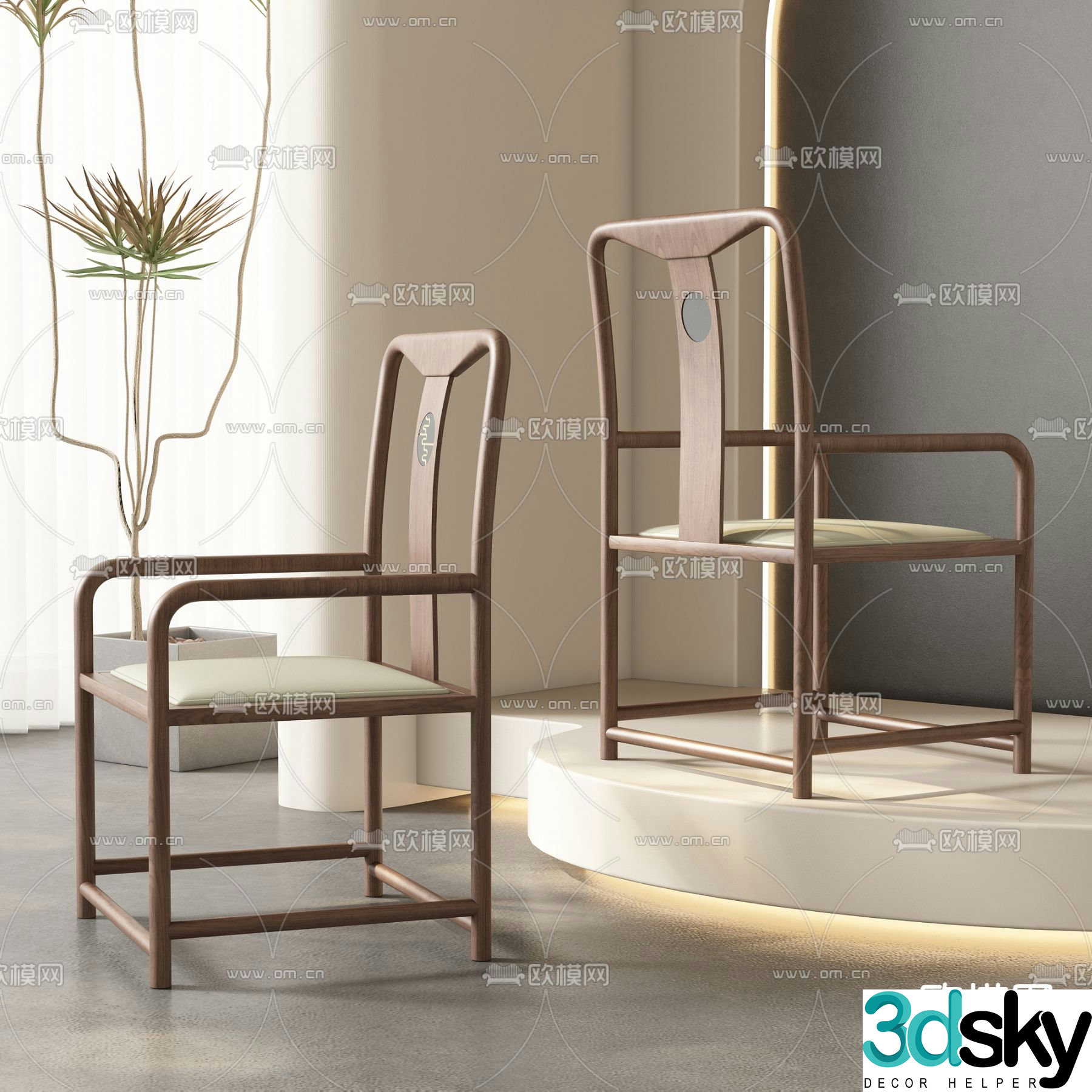 New Chinese style single chair leisure chair wooden chair 3d model
