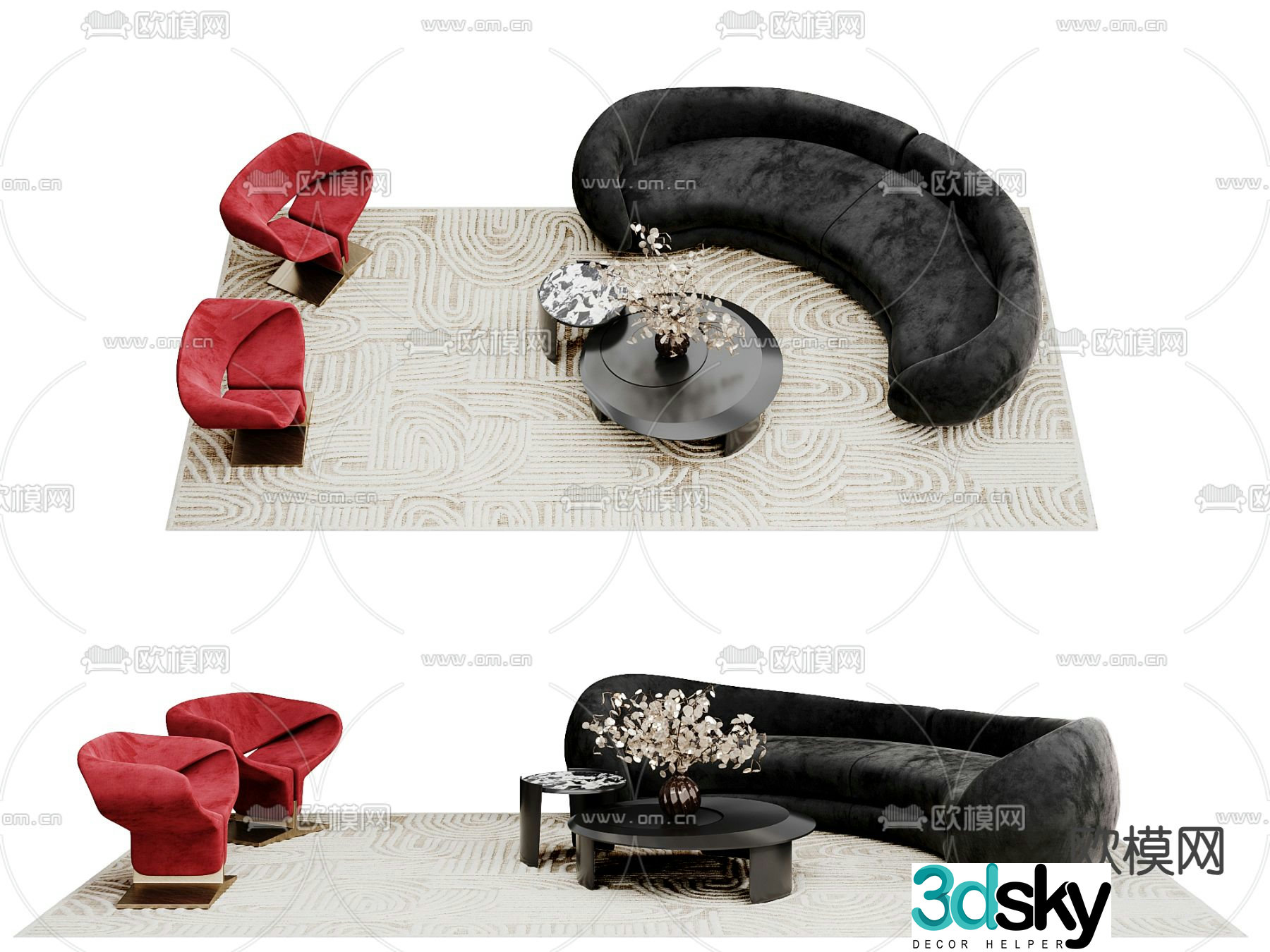 Curved sofa semicircular sofa 3d model