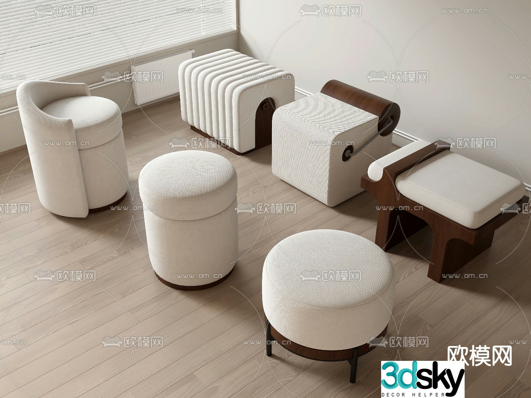 Stool sofa stool round stool footrest shoe changing stool 3D model