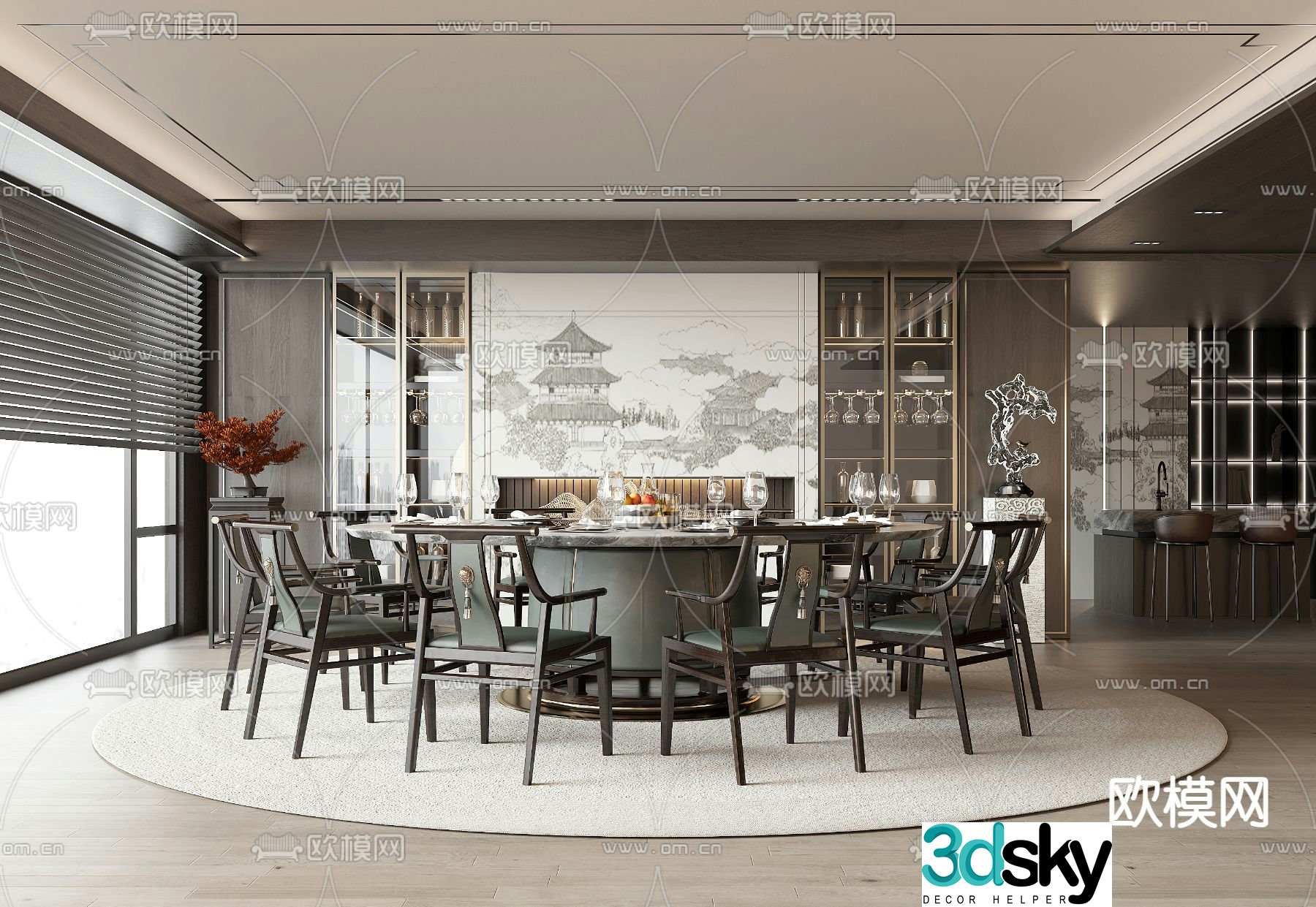 Chinese restaurant private room 3D model of restaurant private room