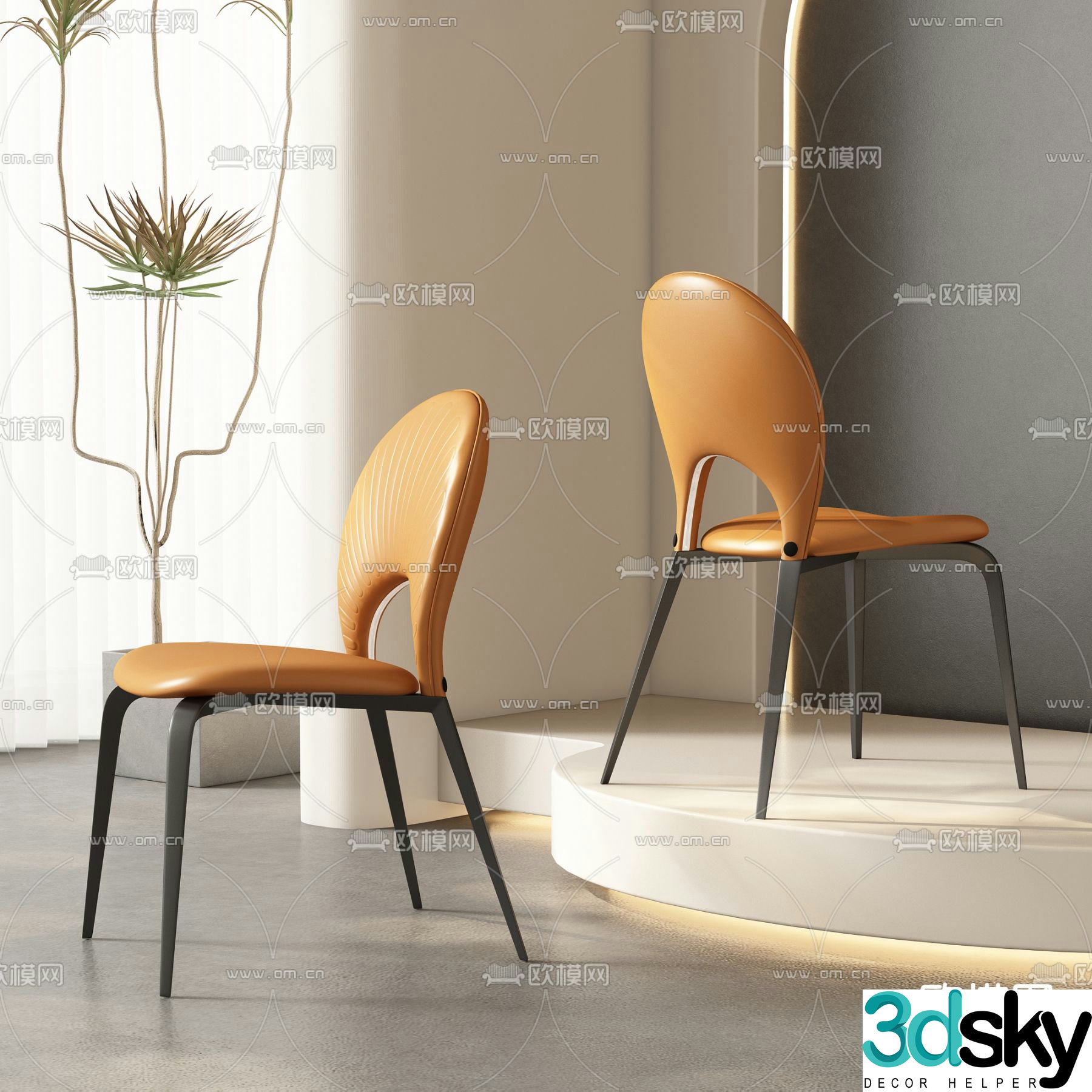 leather chair dining chair 3d model