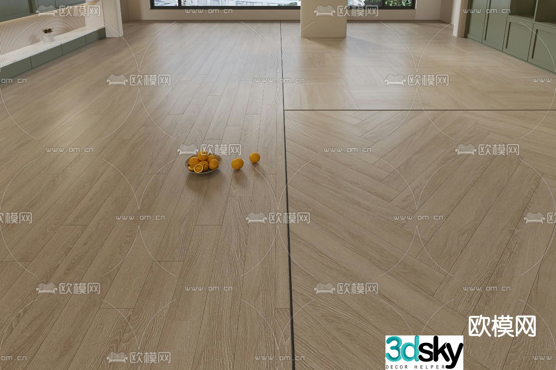 Log wood floor solid wood floor 3d model