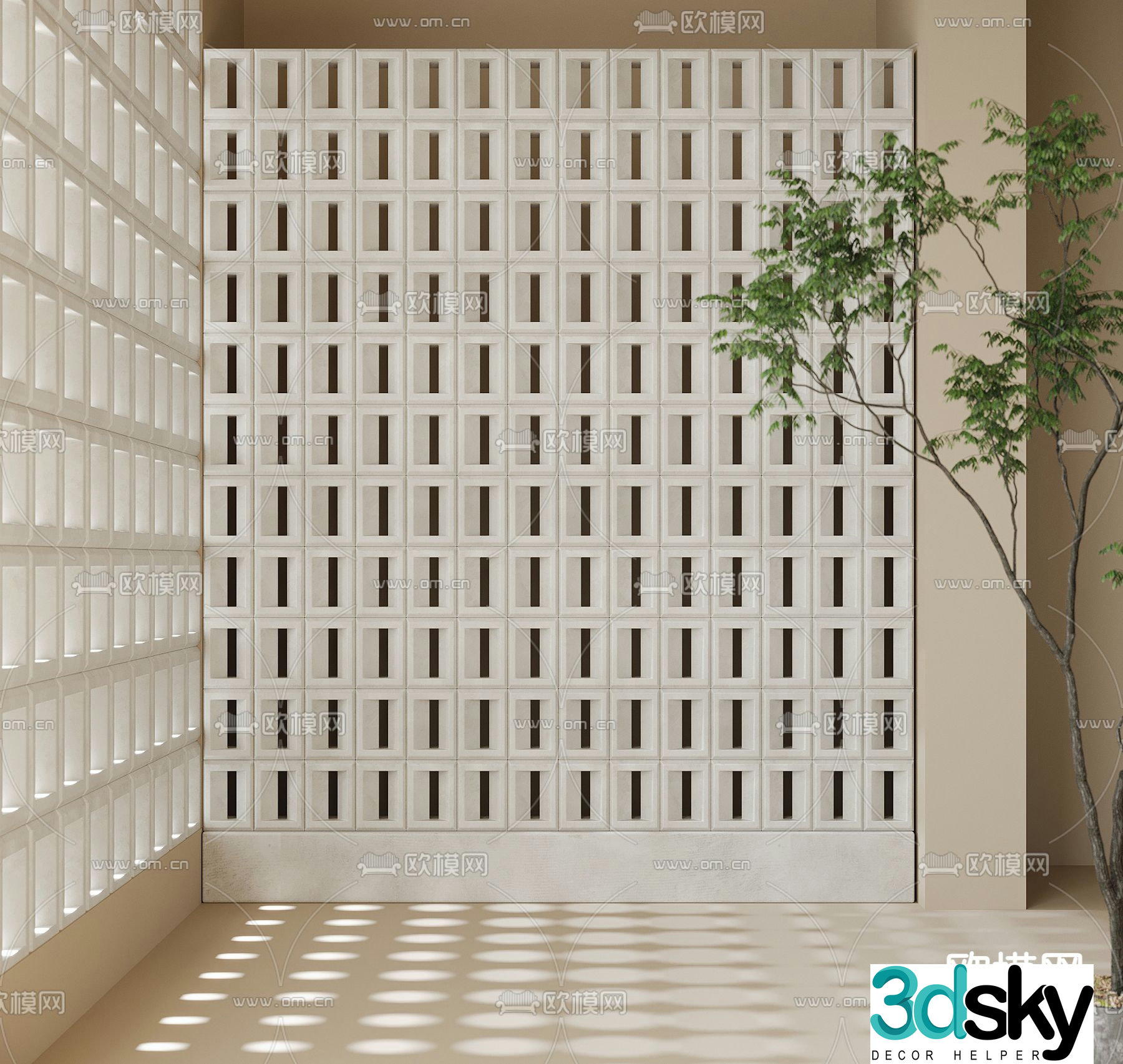 Cement brick hollow partition 3D model