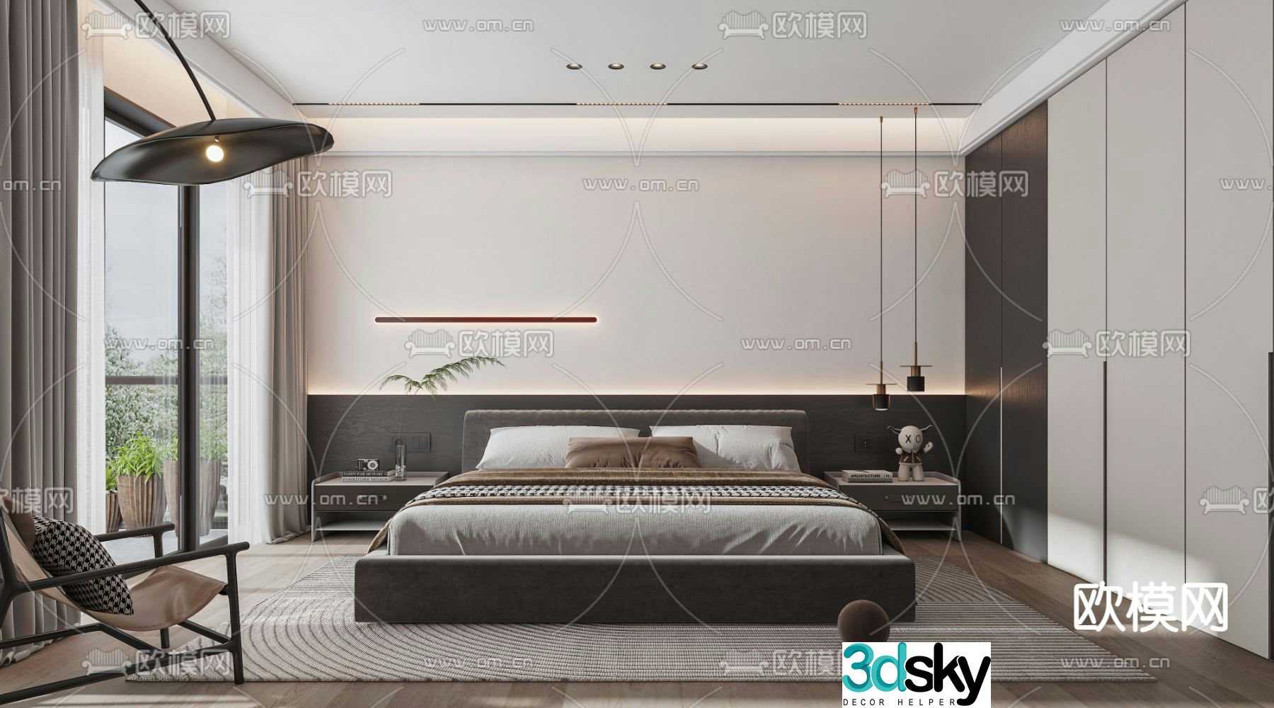 Black and white and gray bedroom master bedroom master room 3d model