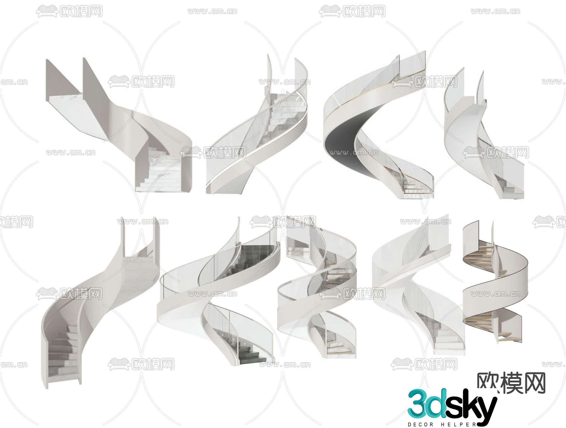 Modern stair handrail spiral staircase 3d model
