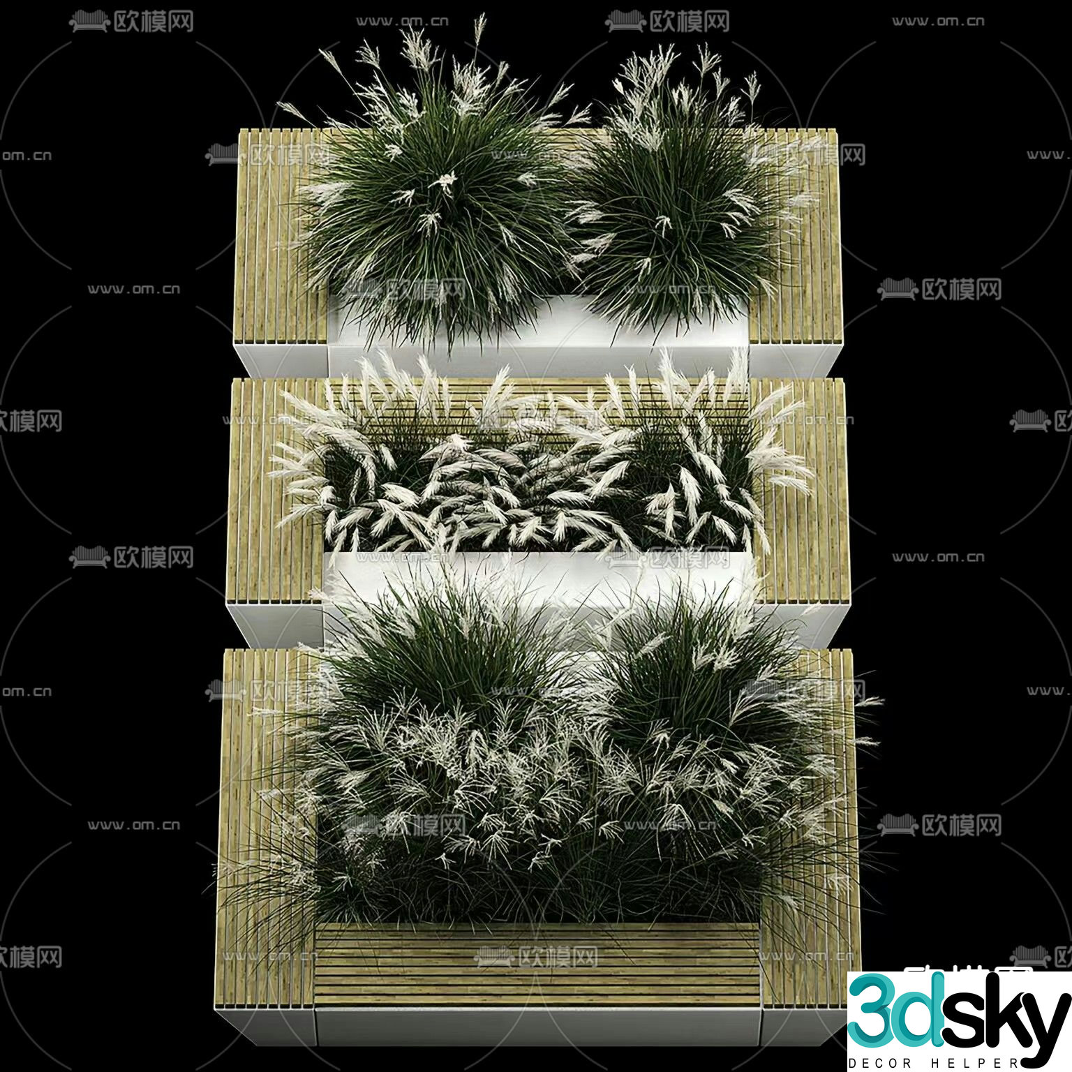 Outdoor flower box flower trough flower bed feather grass 3D model