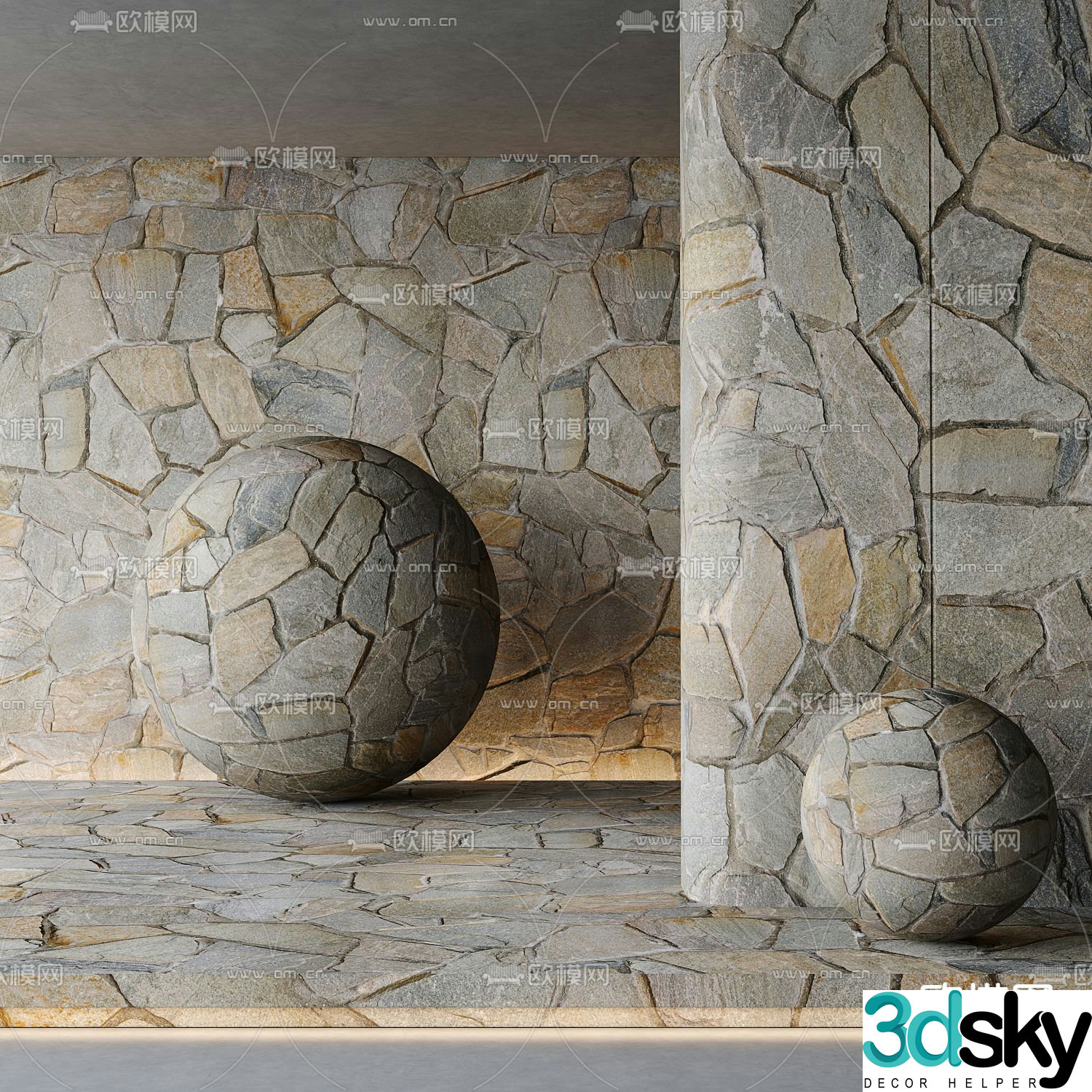 Modern stone wall brick wall 3d model