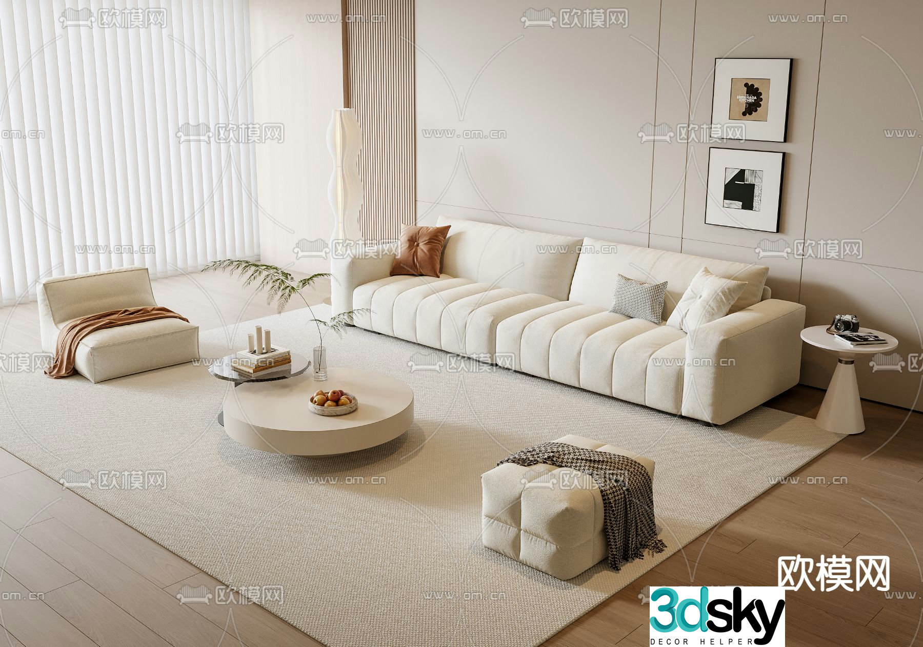 Cream style modular sofa 3d model