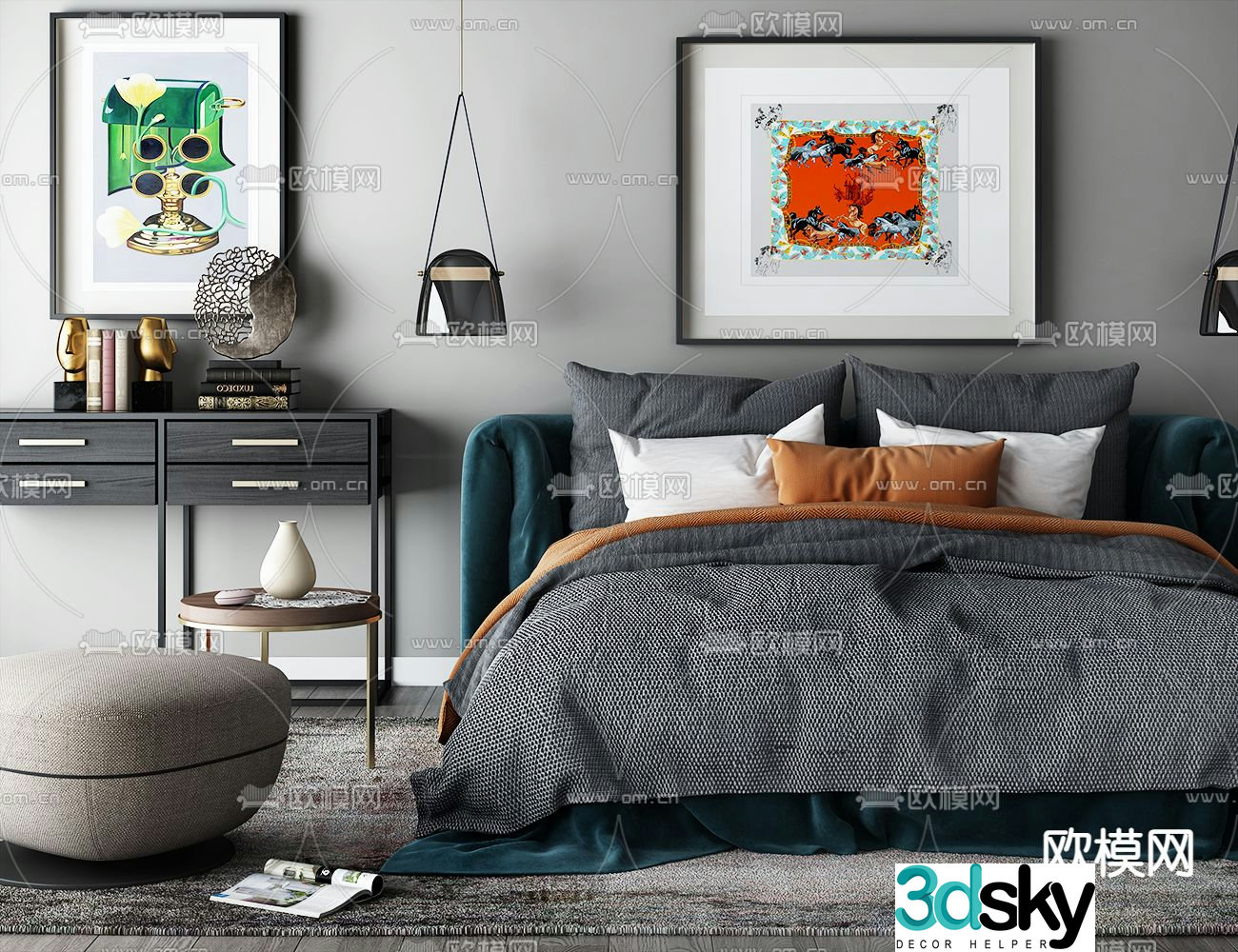 Fabric double bed 3d model