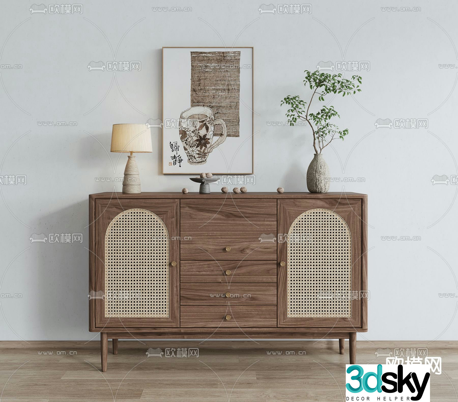 Wasabi wind edge cabinet end view cabinet rattan cabinet 3D model